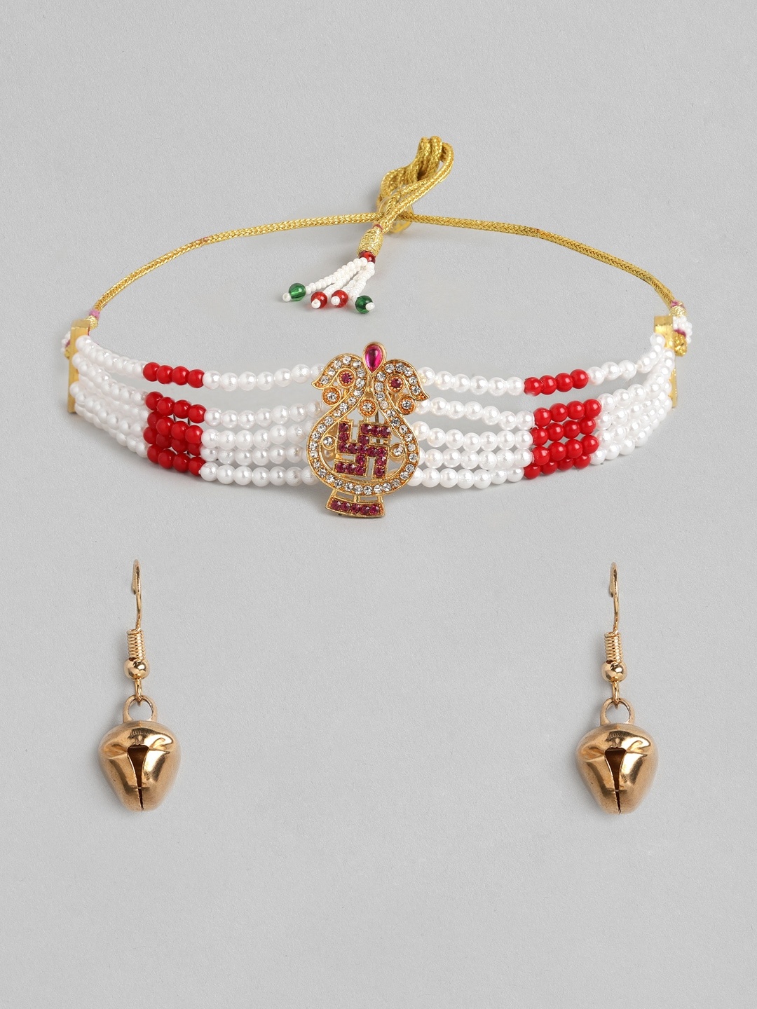 

Anouk White & Red Gold-Plated Stone-Studded & Beaded Jewellery Set