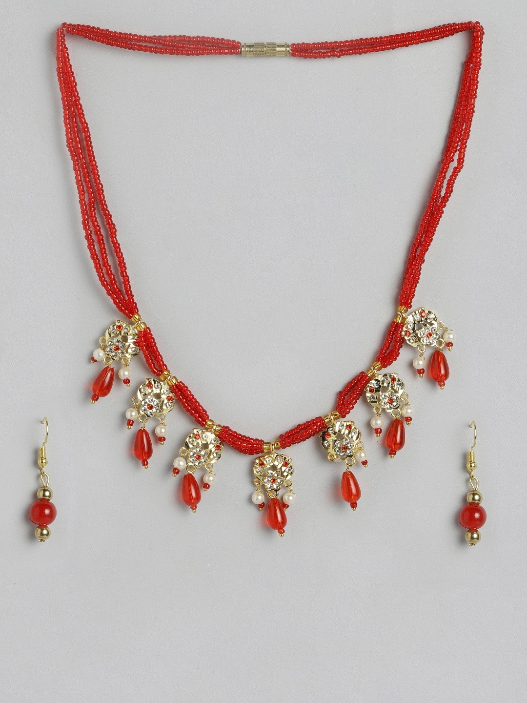 

Anouk Red Gold-Plated Stone-Studded & Beaded Jewellery Set