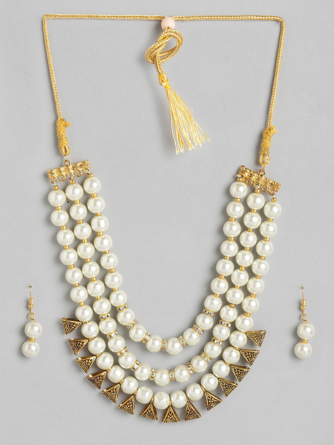 

Anouk White Gold-Plated Stone-Studded & Beaded Jewellery Set