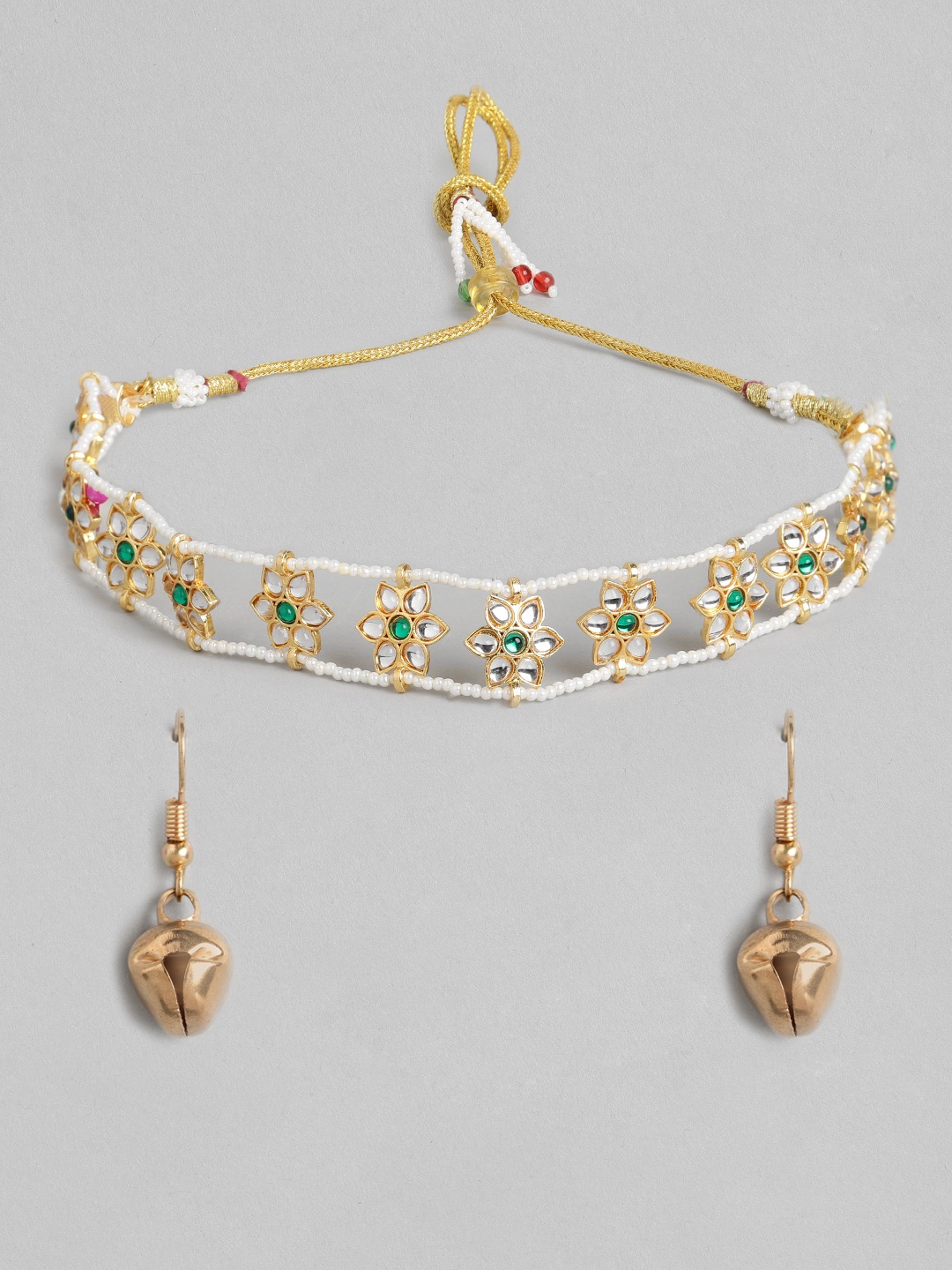 

Anouk White & Green Gold-Plated Stone-Studded & Beaded Jewellery Set