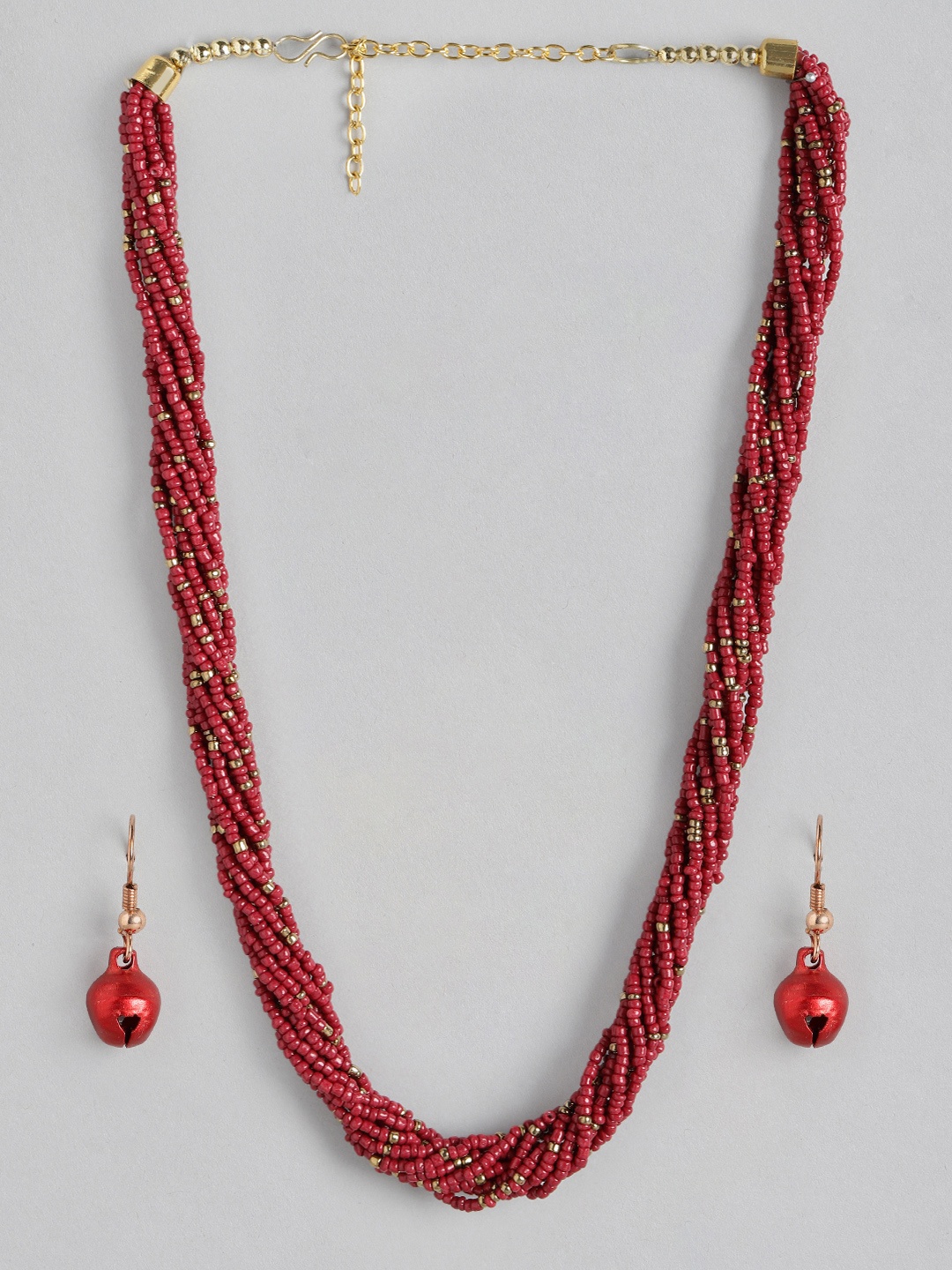 

Anouk Maroon & Gold-Plated Beaded Long Necklace Set