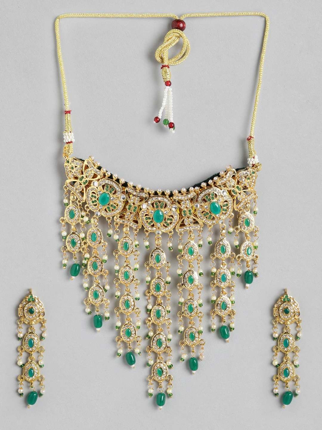 

Anouk Green Gold-Plated Stone-Studded Necklace Set