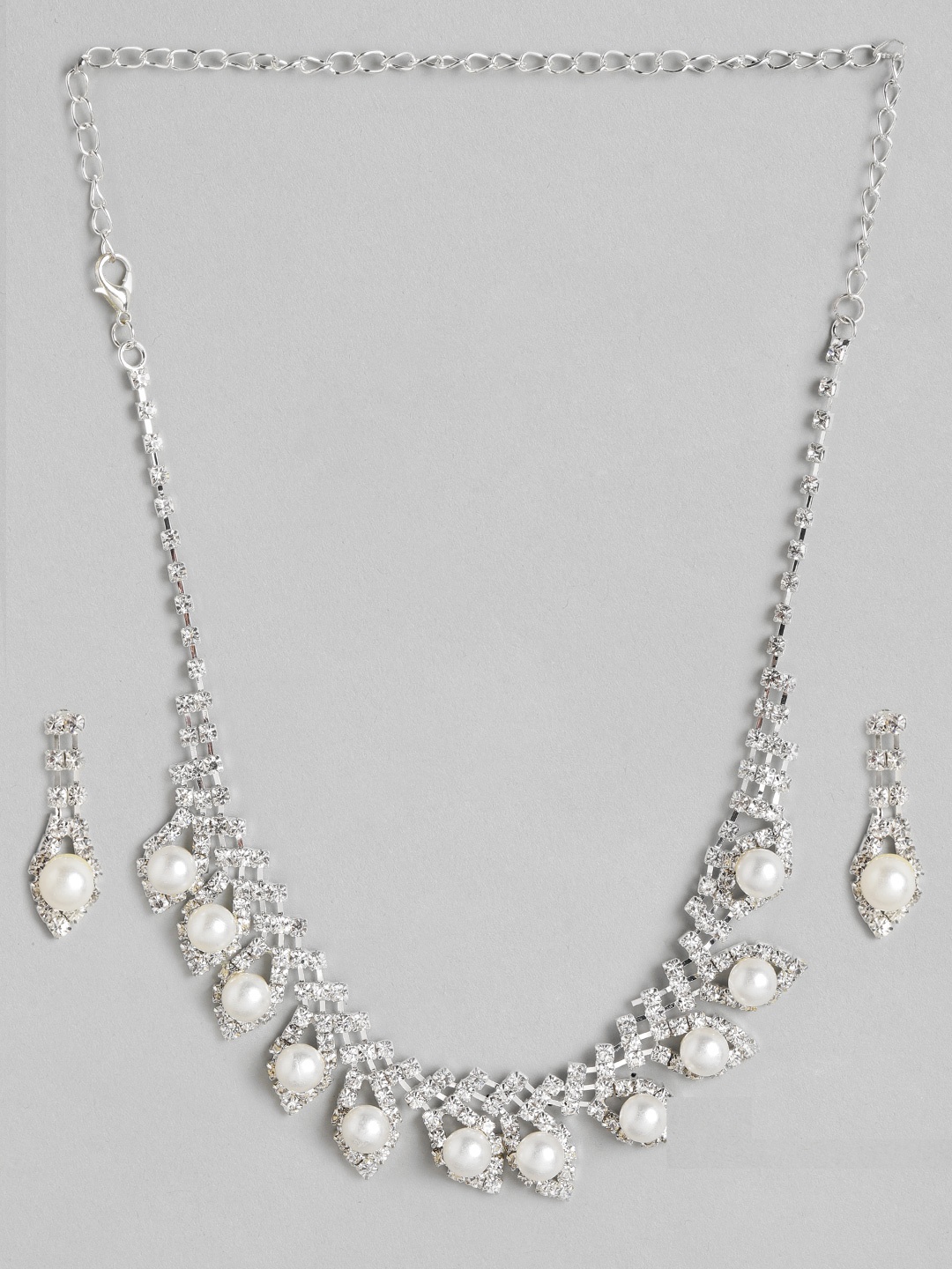 

Anouk Off-White Silver-Plated Stoned Studded & Beaded Jewellery Set