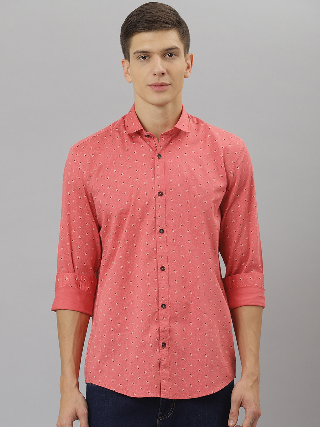 

Richlook Men Pink Slim Fit Opaque Printed Casual Shirt