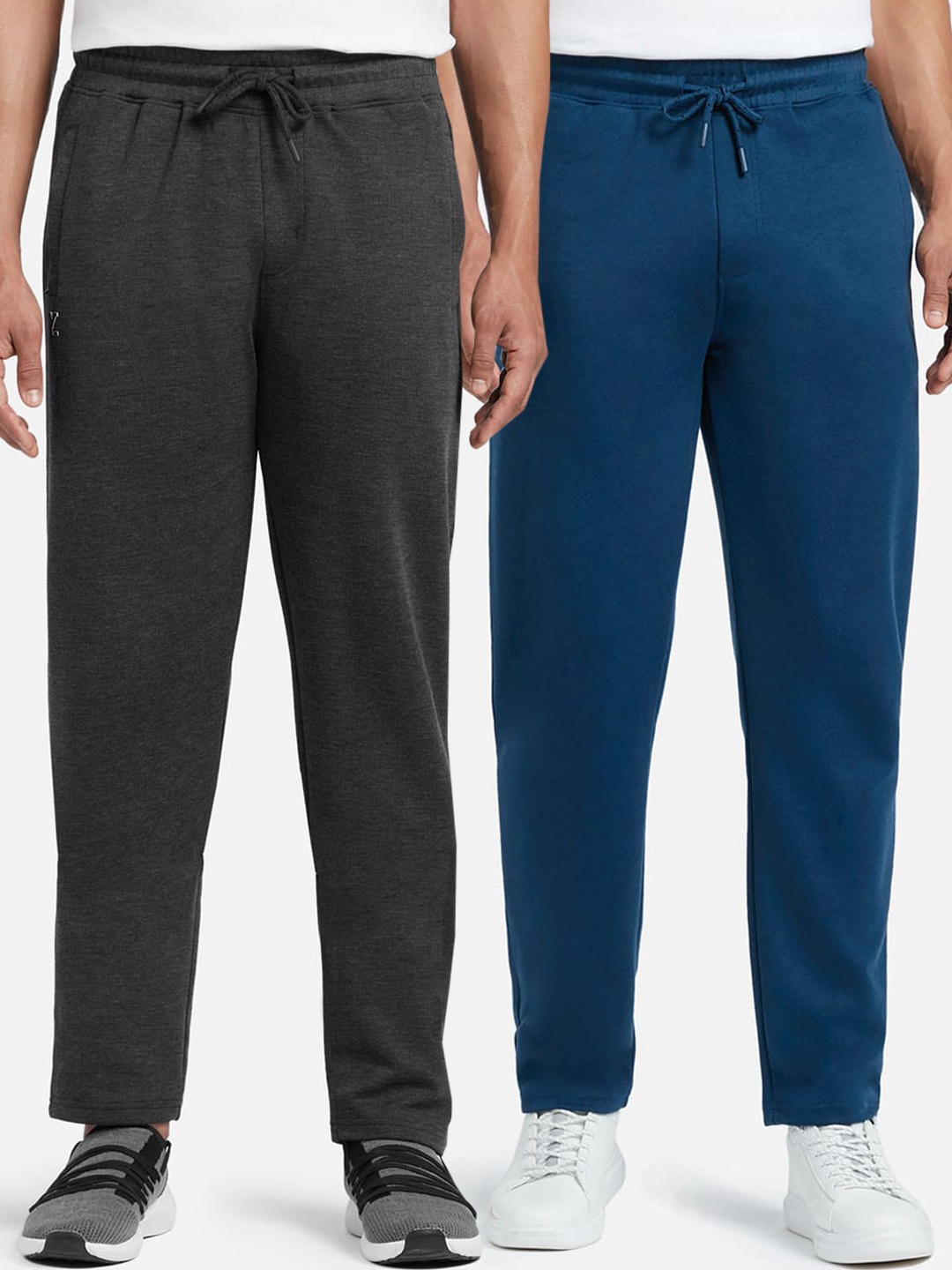 

XYXX Men Grey & Blue Pack of 2 Cotton Rich Solid Track Pants