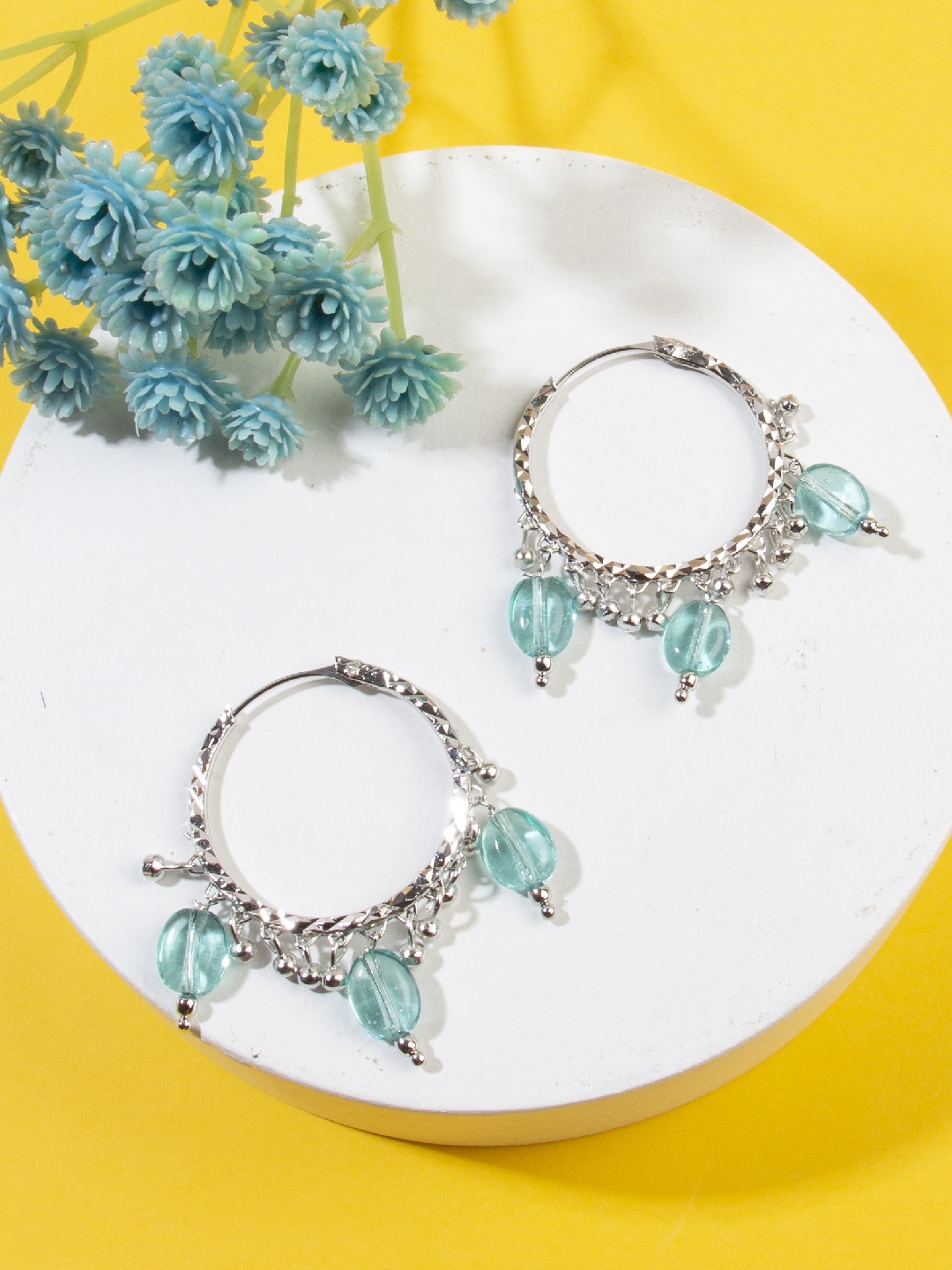 

AccessHer Silver-Plated & Blue Circular Hoop Earrings