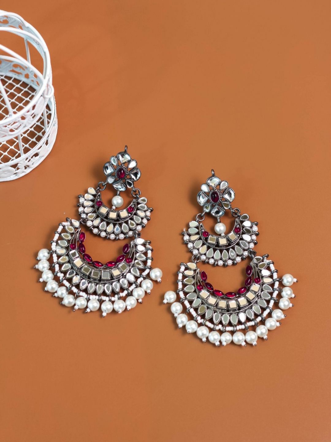 

AccessHer Silver-Plated & Pink Circular Drop Earrings
