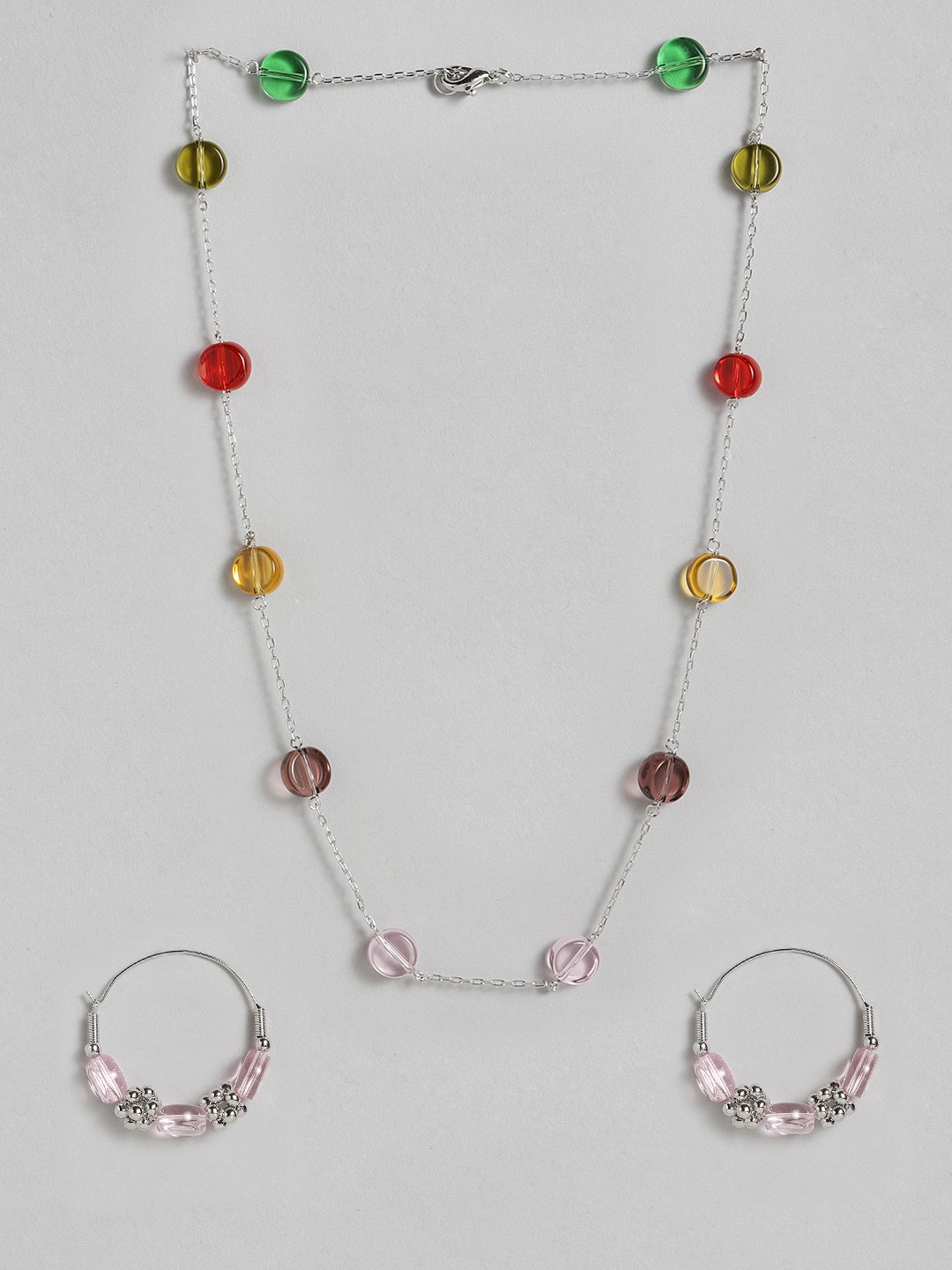 

AccessHer Silver-Toned Red & Yellow Stone-Studded Contemporary Jewellery Set