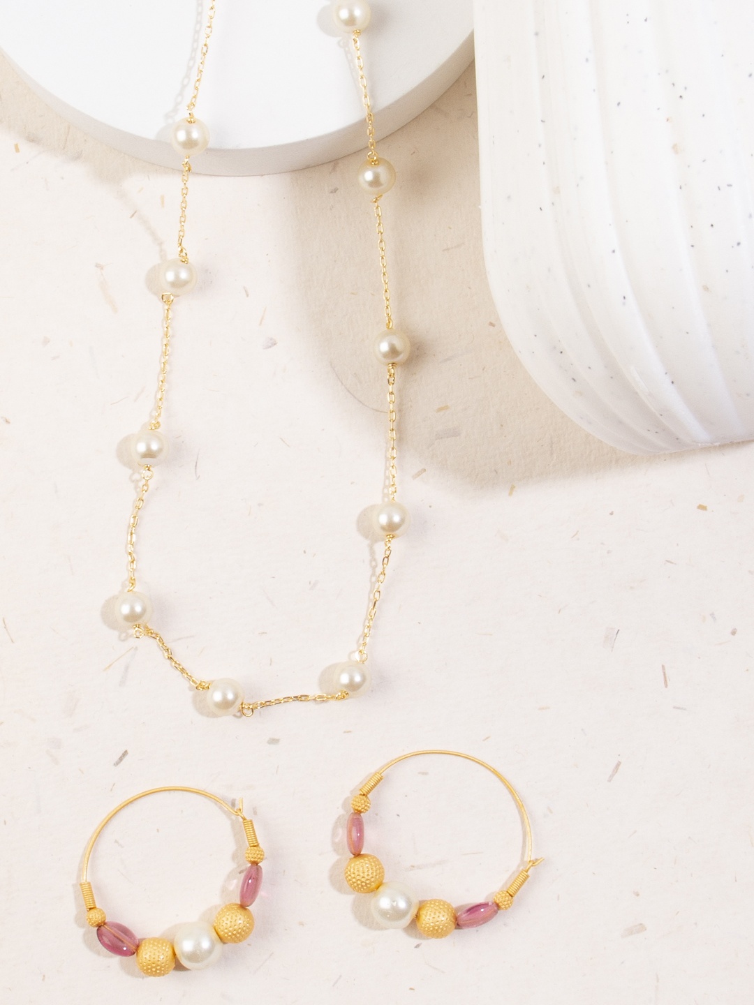 

AccessHer Gold-Plated White Beaded Contemporary Jewellery Set