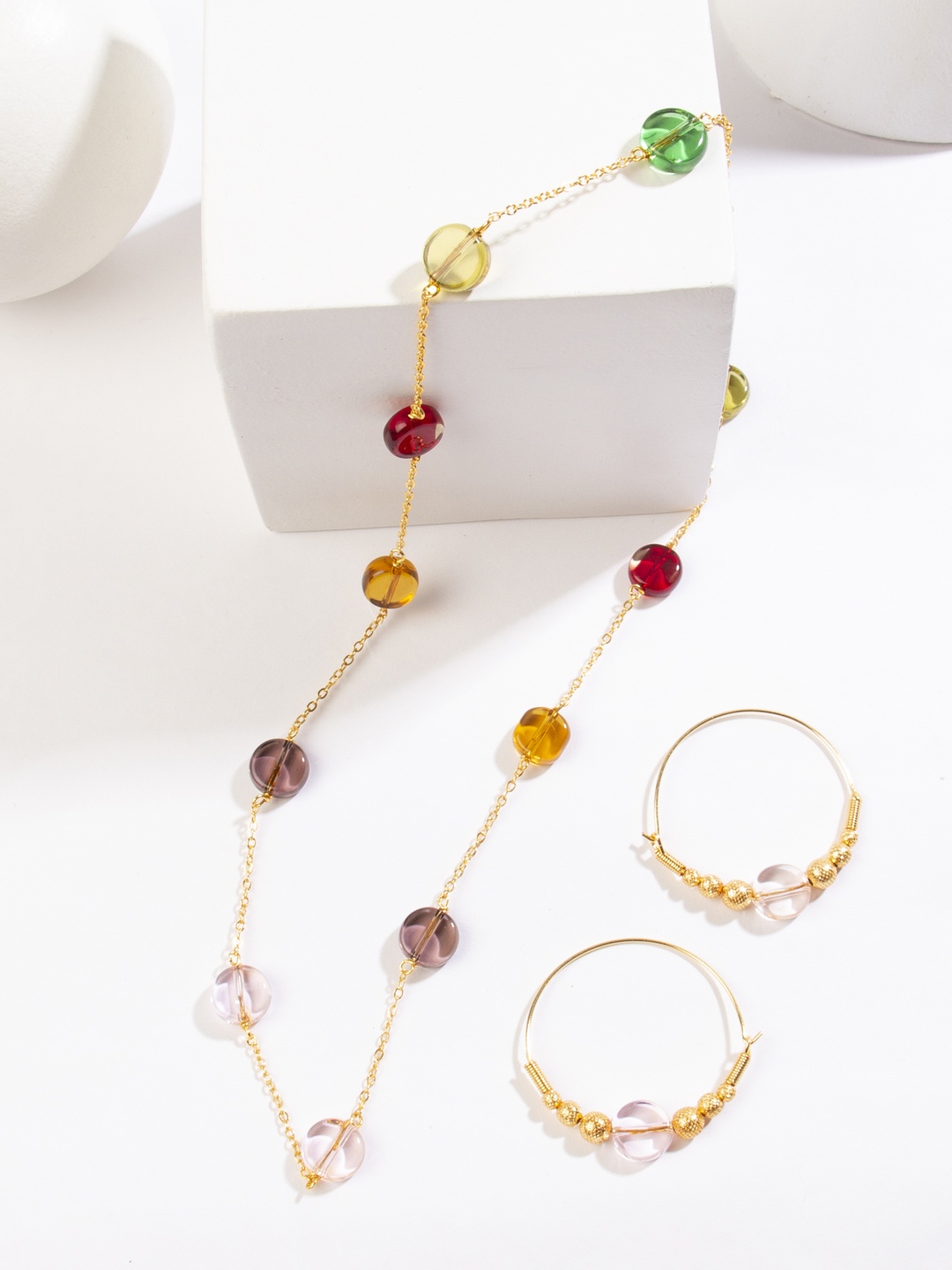 

AccessHer Gold-Plated Red & Yellow Stone-Studded Contemporary Jewellery Set