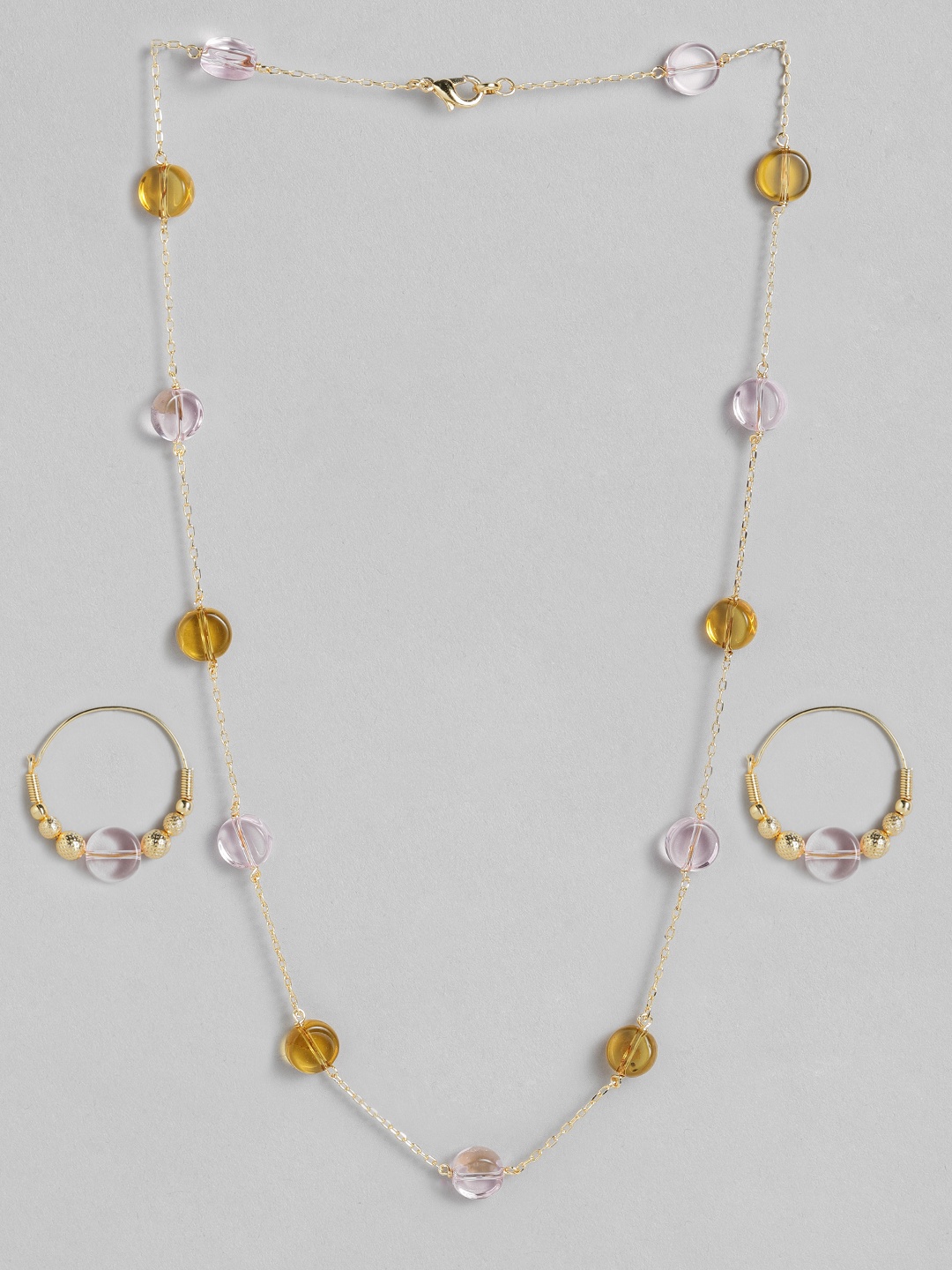

AccessHer Gold-Plated Pink & Yellow Stone-Studded Contemporary Jewellery Set