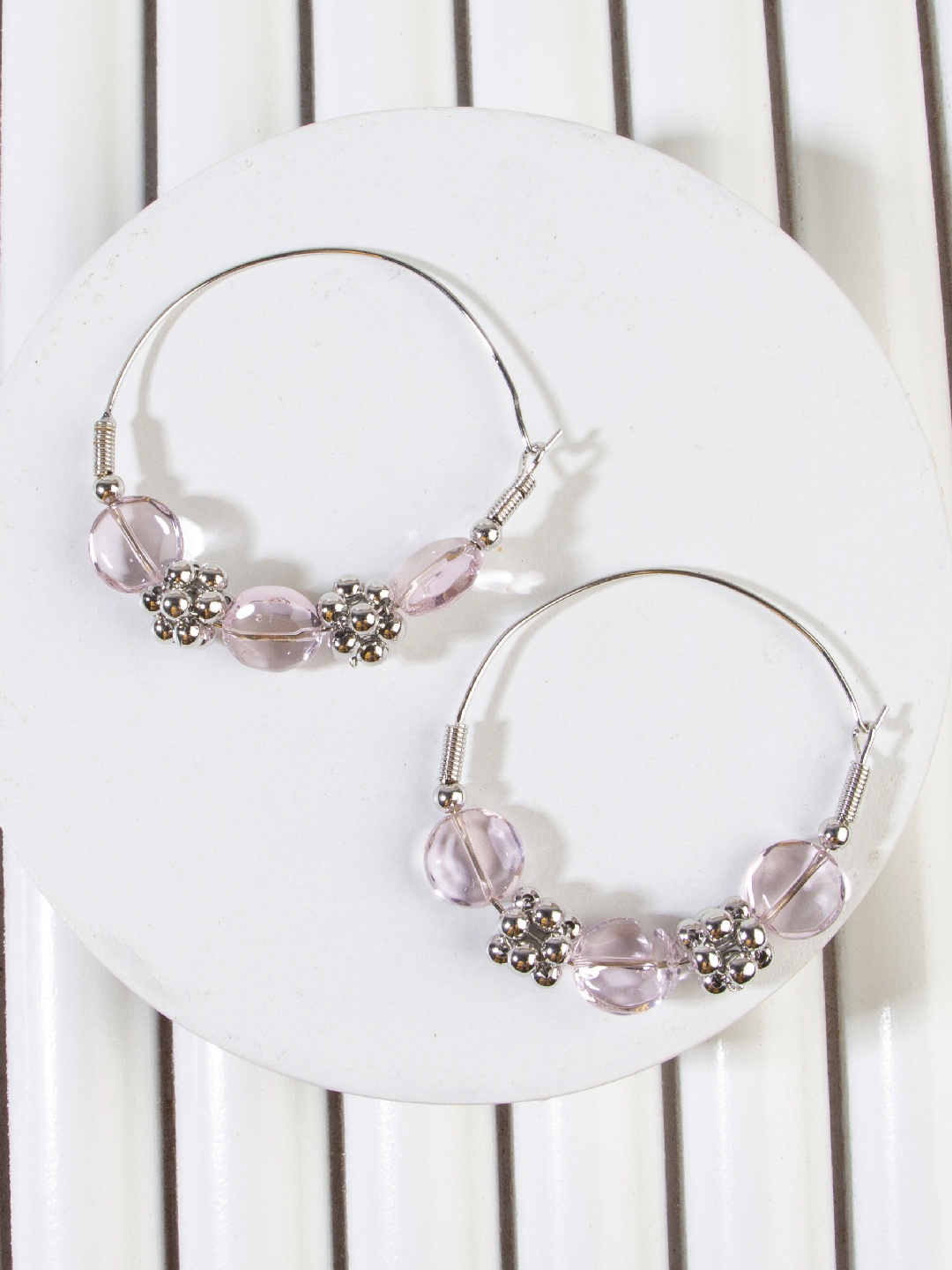 

AccessHer Silver-Plated & Pink Circular Hoop Earrings