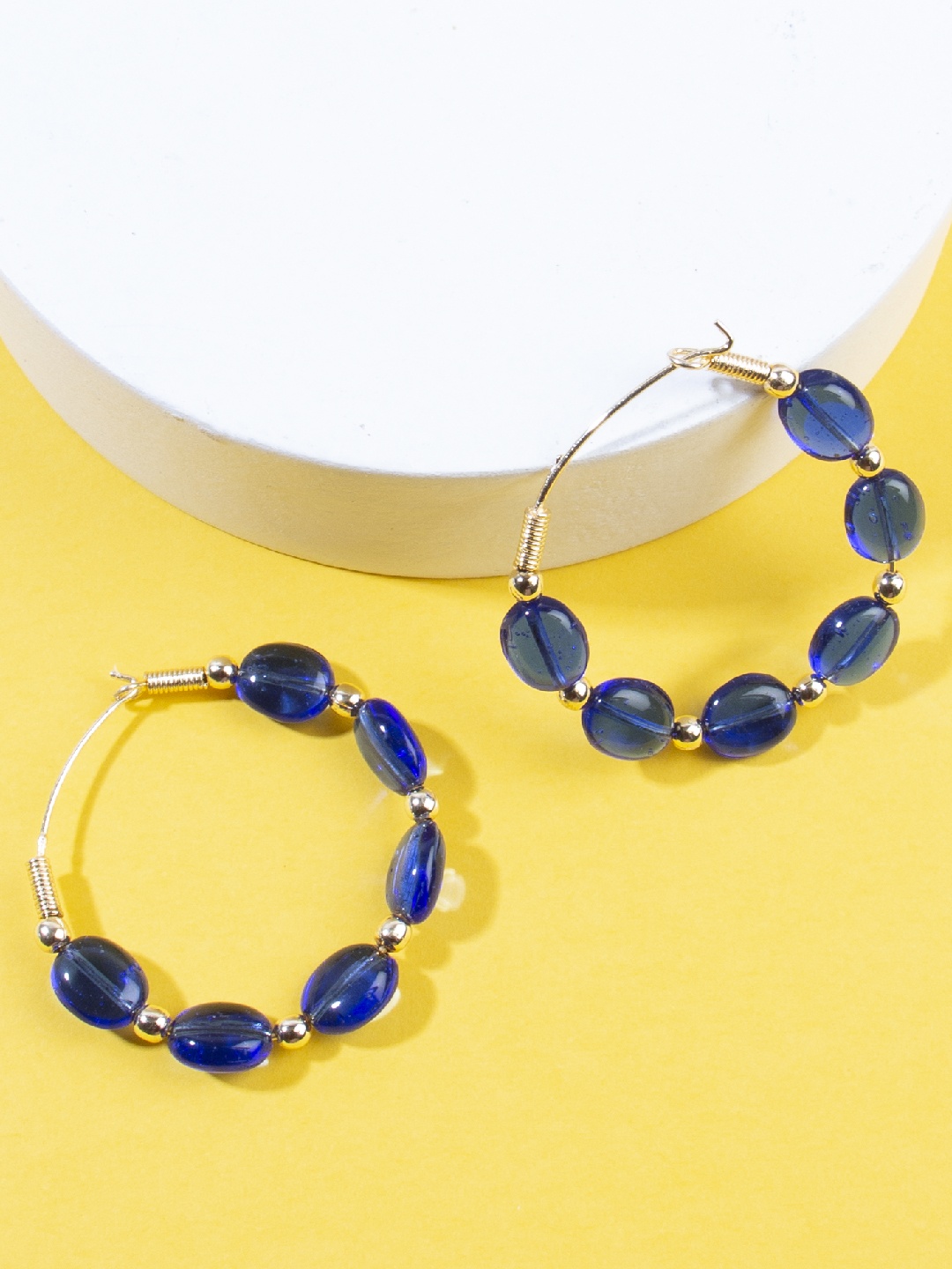 

AccessHer Gold-Toned & Blue Circular Hoop Earrings