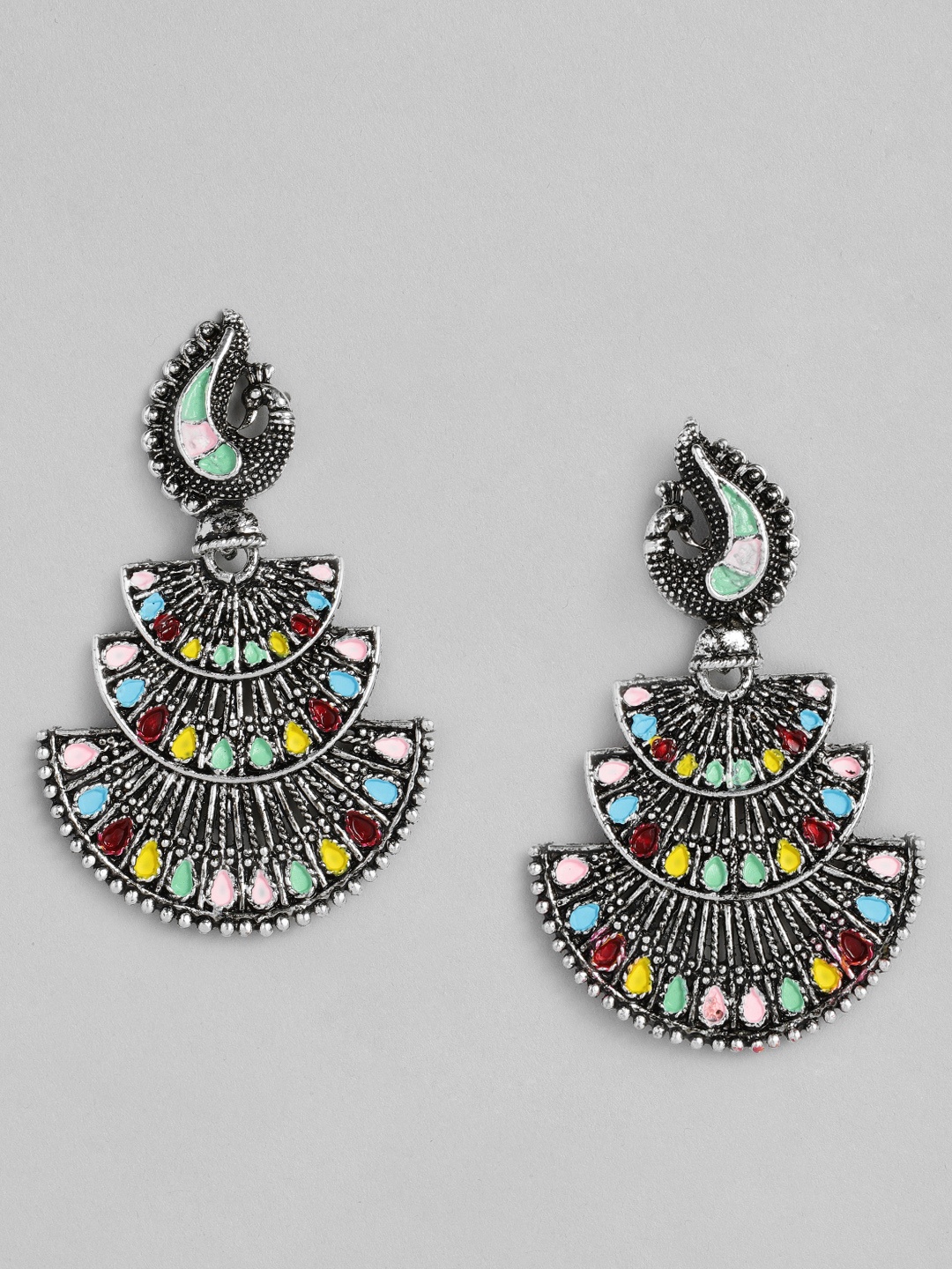 

AccessHer Silver-Plated Multicoloured Peacock Shaped Drop Earrings, Multi