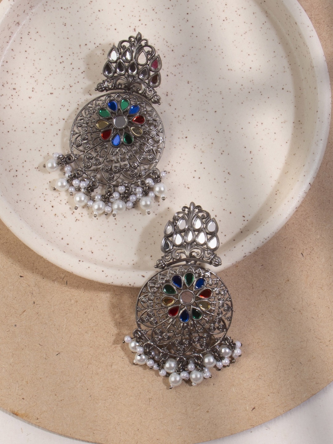 

AccessHer Silver-Plated Circular Drop Earrings