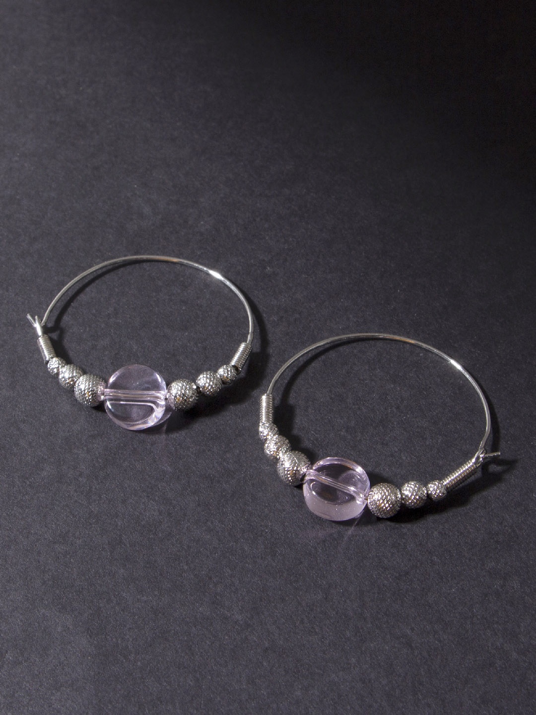 

AccessHer Silver-Plated & Pink Circular Hoop Earrings