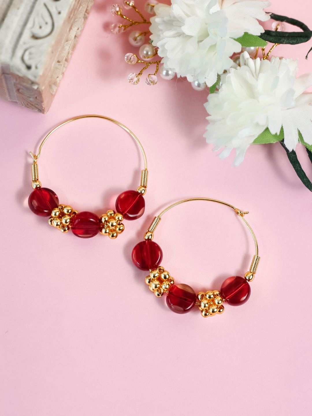 

AccessHer Gold-Plated Red Circular Hoop Earrings