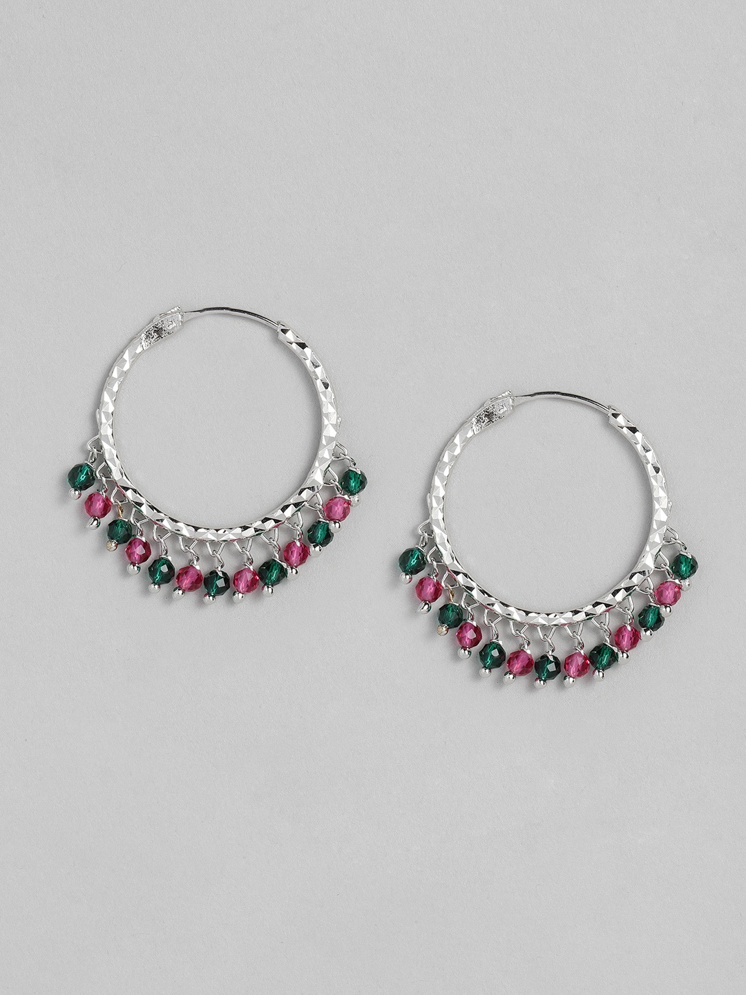 

AccessHer Silver-Plated Green Circular Hoop Earrings