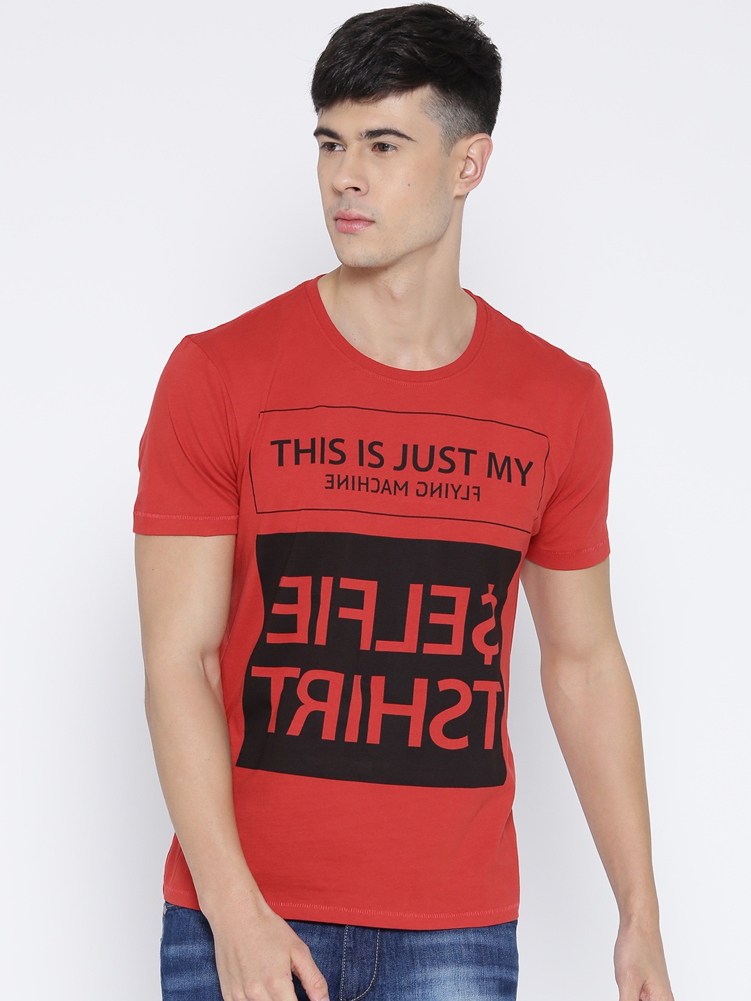 

Flying Machine Men Red Printed Pure Cotton T-shirt