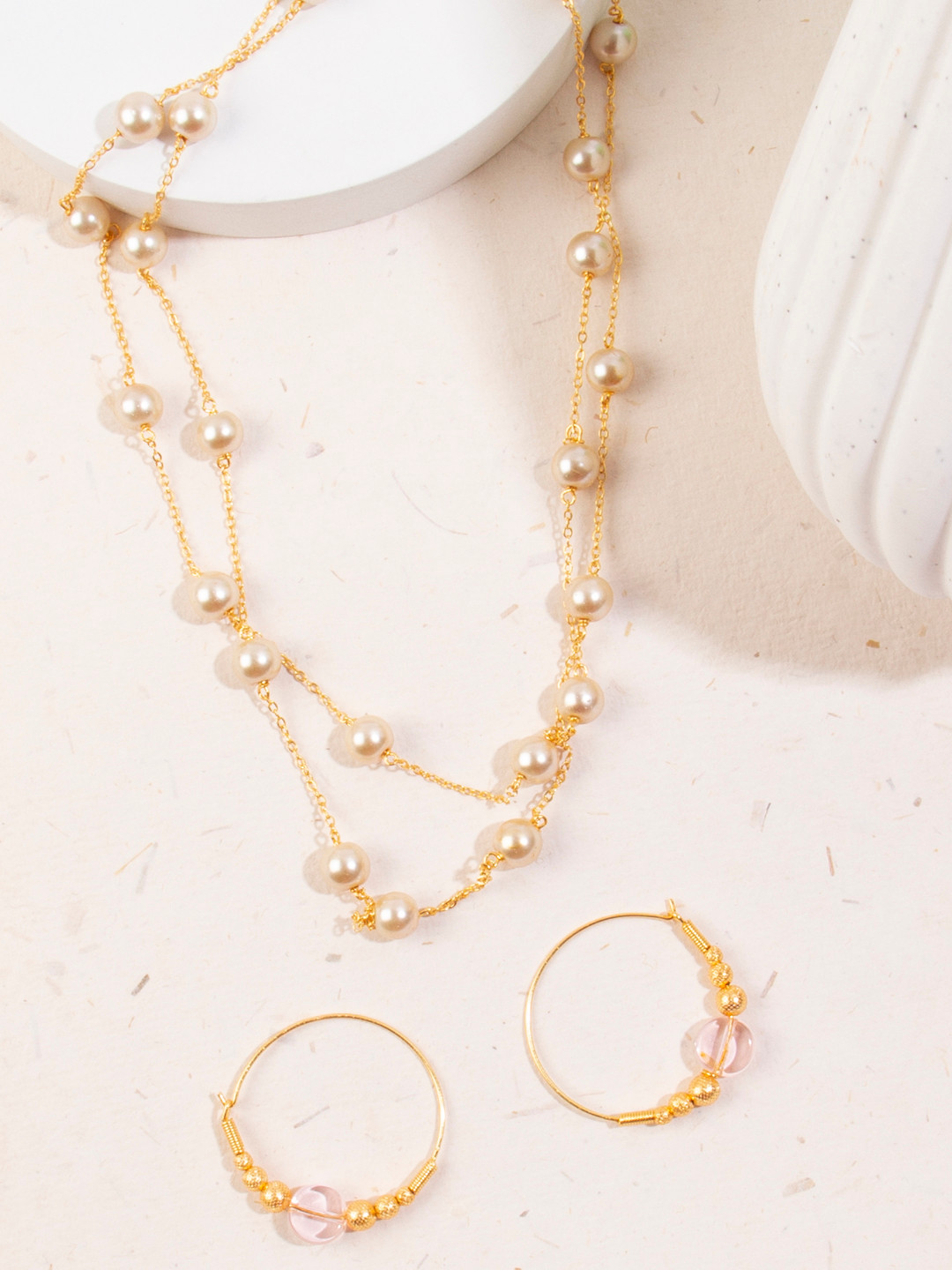 

AccessHer Gold-Plated White Pearl Embellished Jewellery Set