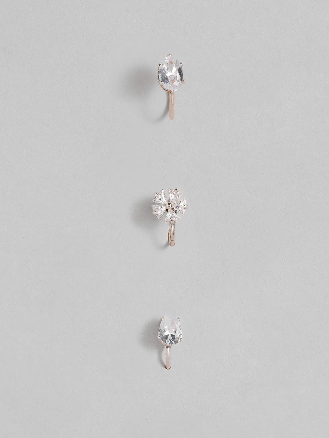 

AccessHer Women Pack of 3 Rose Gold-Plated American Diamond-Studded Nose Pins