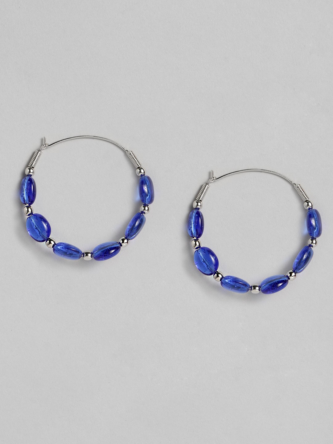 

AccessHer Silver-Plated & Blue Circular Hoop Earrings