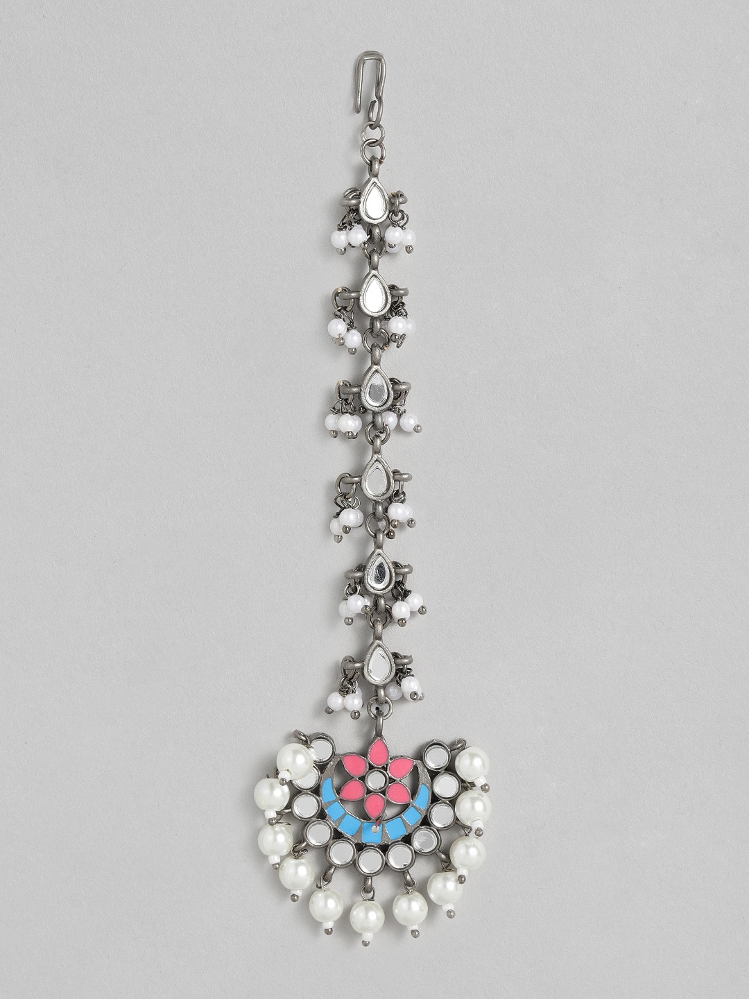 

AccessHer Silver-Plated & White Mirror Oxidised Maang Tikka