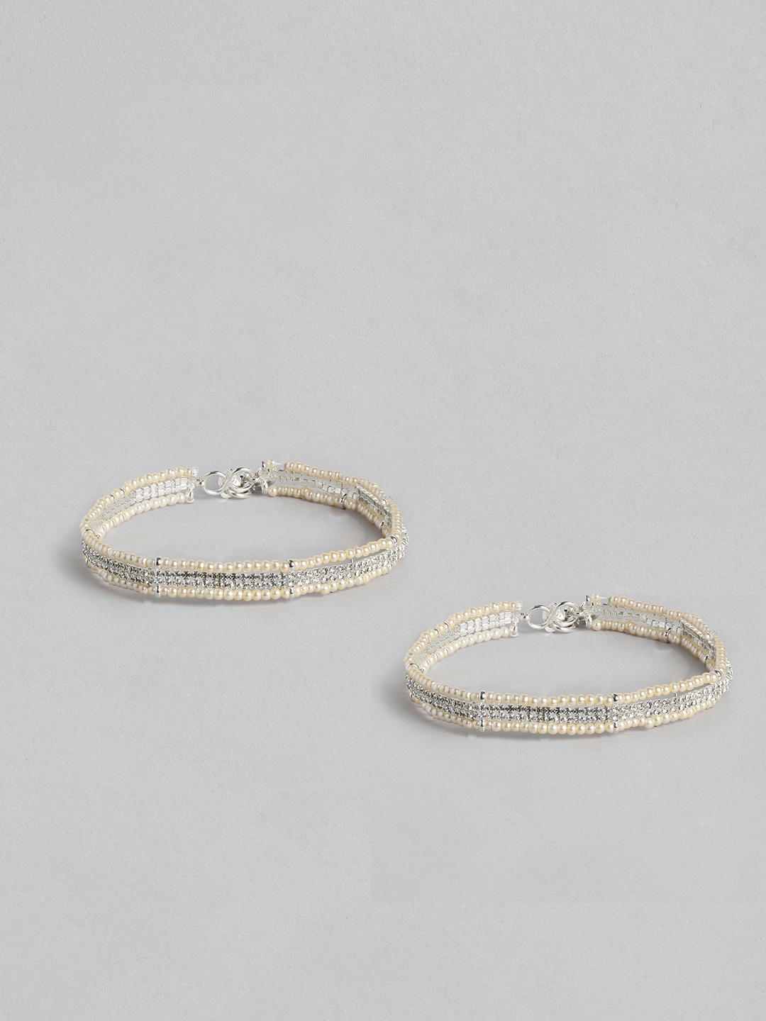 

AccessHer Set of 2 Silver-Plated Pearl-Studded Anklet