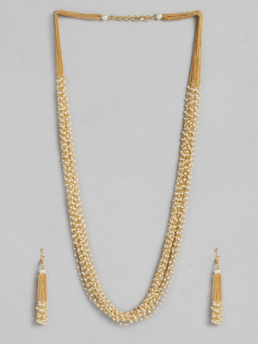 

AccessHer Gold Plated White Pearl Embellished Layered Jewellery Set