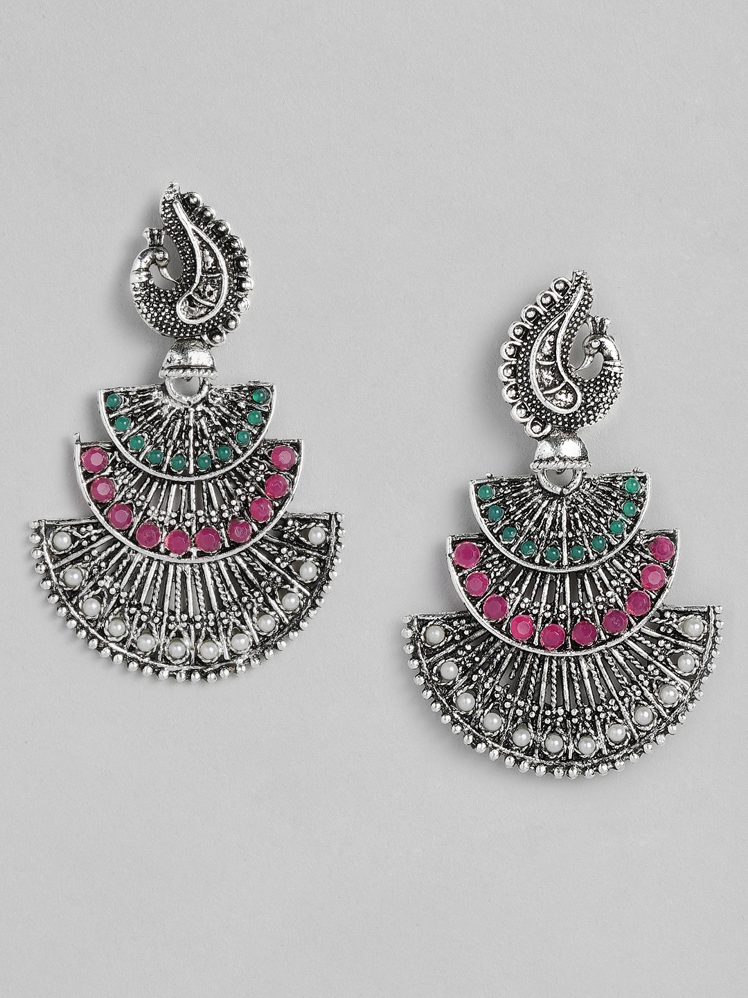 

AccessHer Silver-Plated Pink Peacock Shaped Drop Earrings