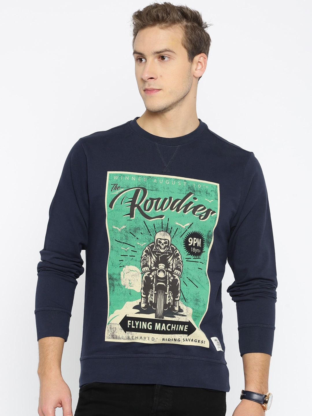 

Flying Machine Navy Printed Sweatshirt, Navy blue