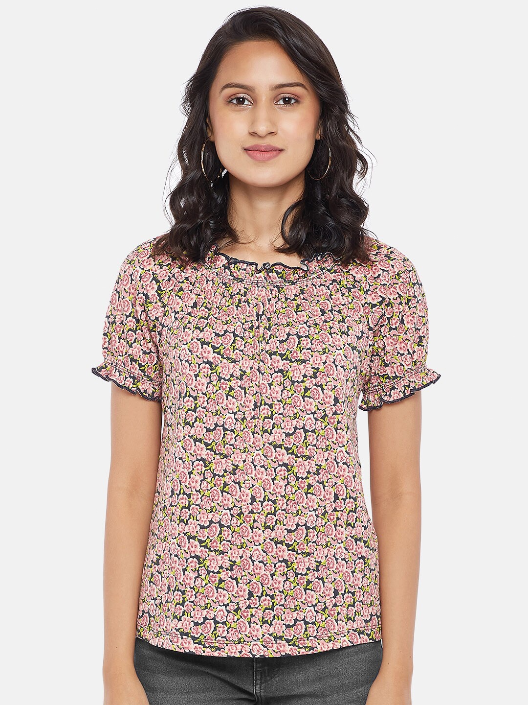 

Honey by Pantaloons Women Navy Blue Floral Regular Top