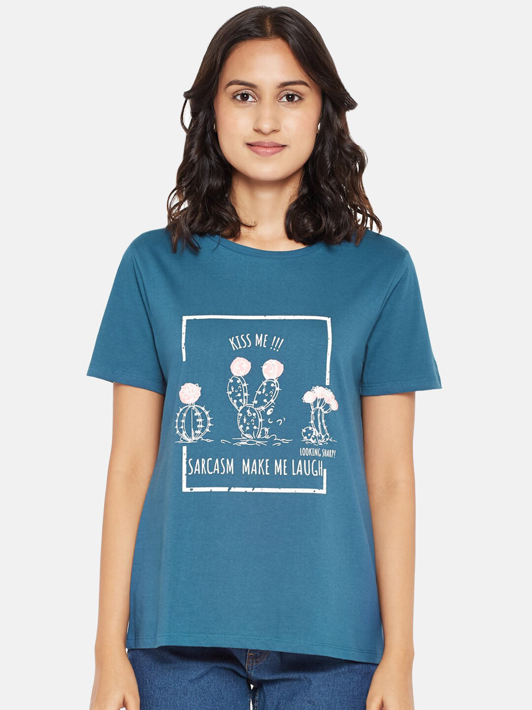 

People Women Blue Typography Printed T-shirt