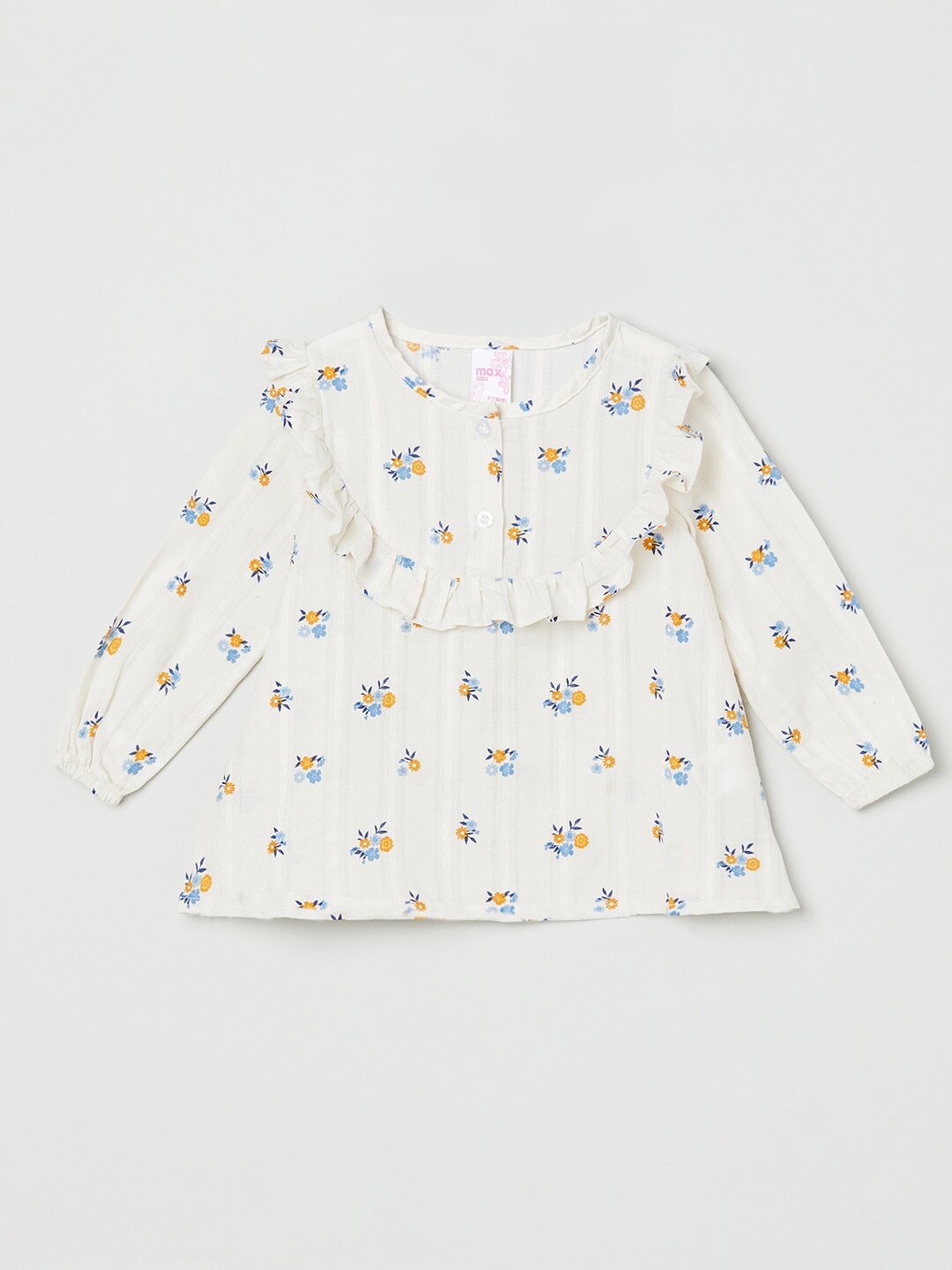 

max White Floral Cotton A-Line Top
