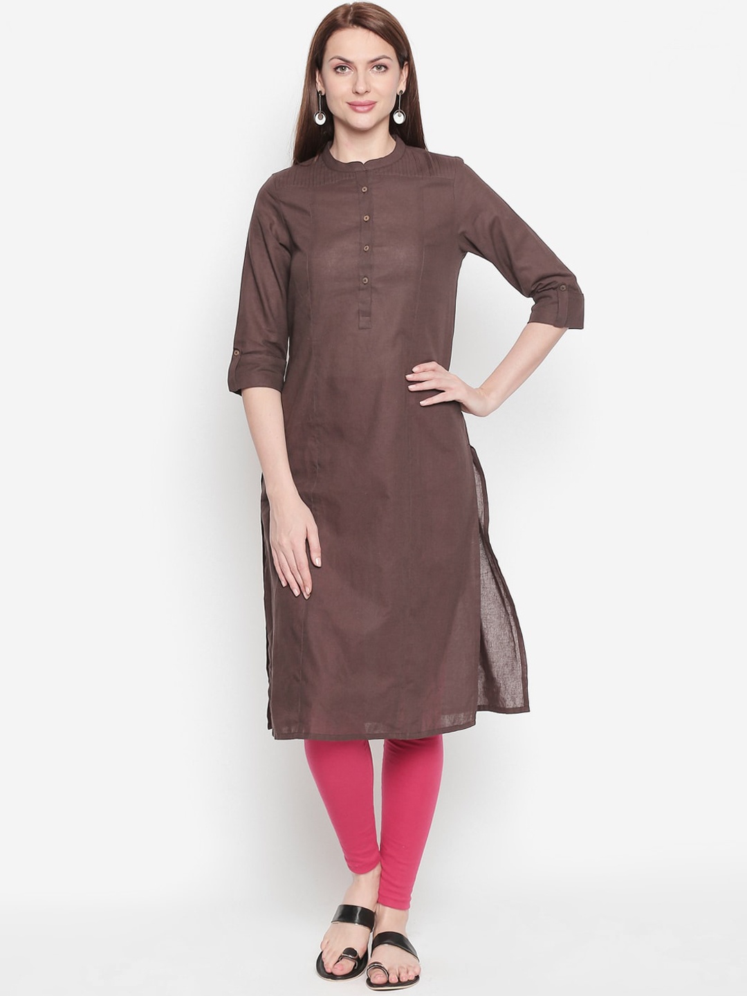 

RANGMANCH BY PANTALOONS Women Brown Thread Work Kurta