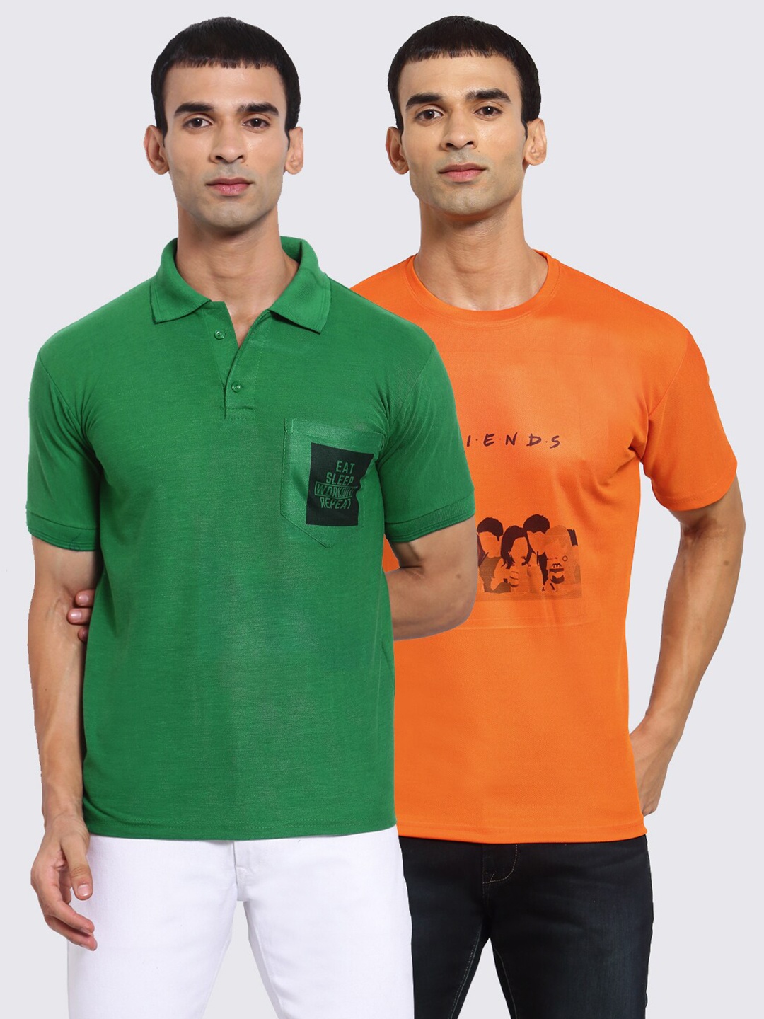

KLOTTHE Men Green & Orange 2 Printed Polo Collar T-shirt