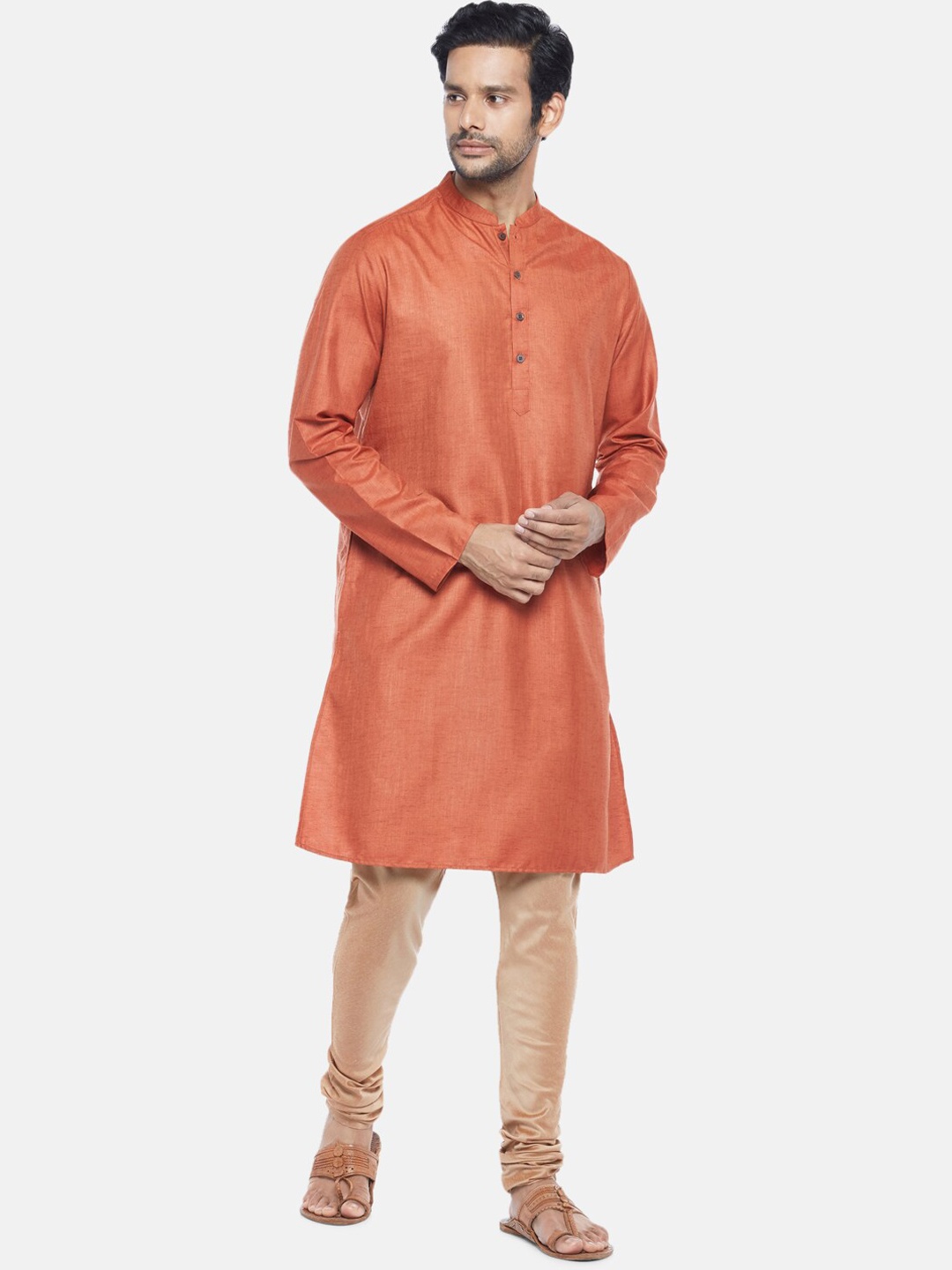 

indus route by Pantaloons Men Rust Checked Thread Work Kurta