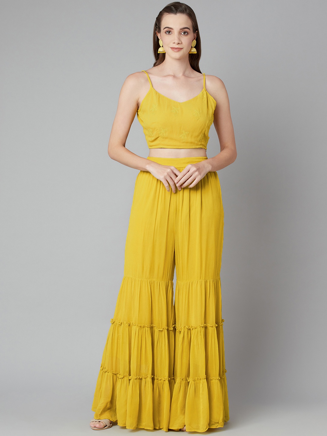 

Purple State Women Yellow Crop Top with Sharara