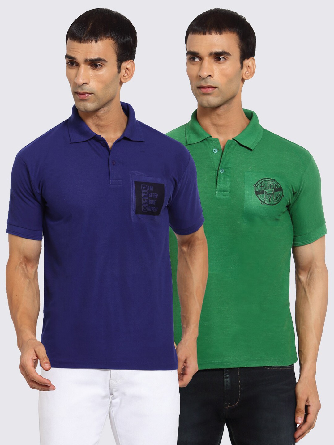 

KLOTTHE Men Navy Blue 2 Polo Collar Applique T-shirt