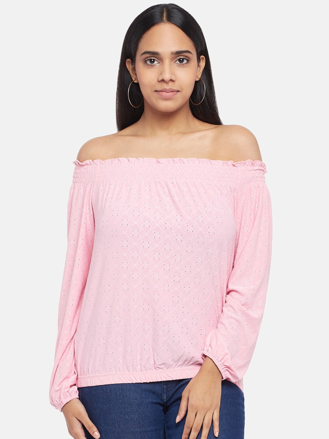 

Honey by Pantaloons Pink Geometric Off-Shoulder Bardot Top