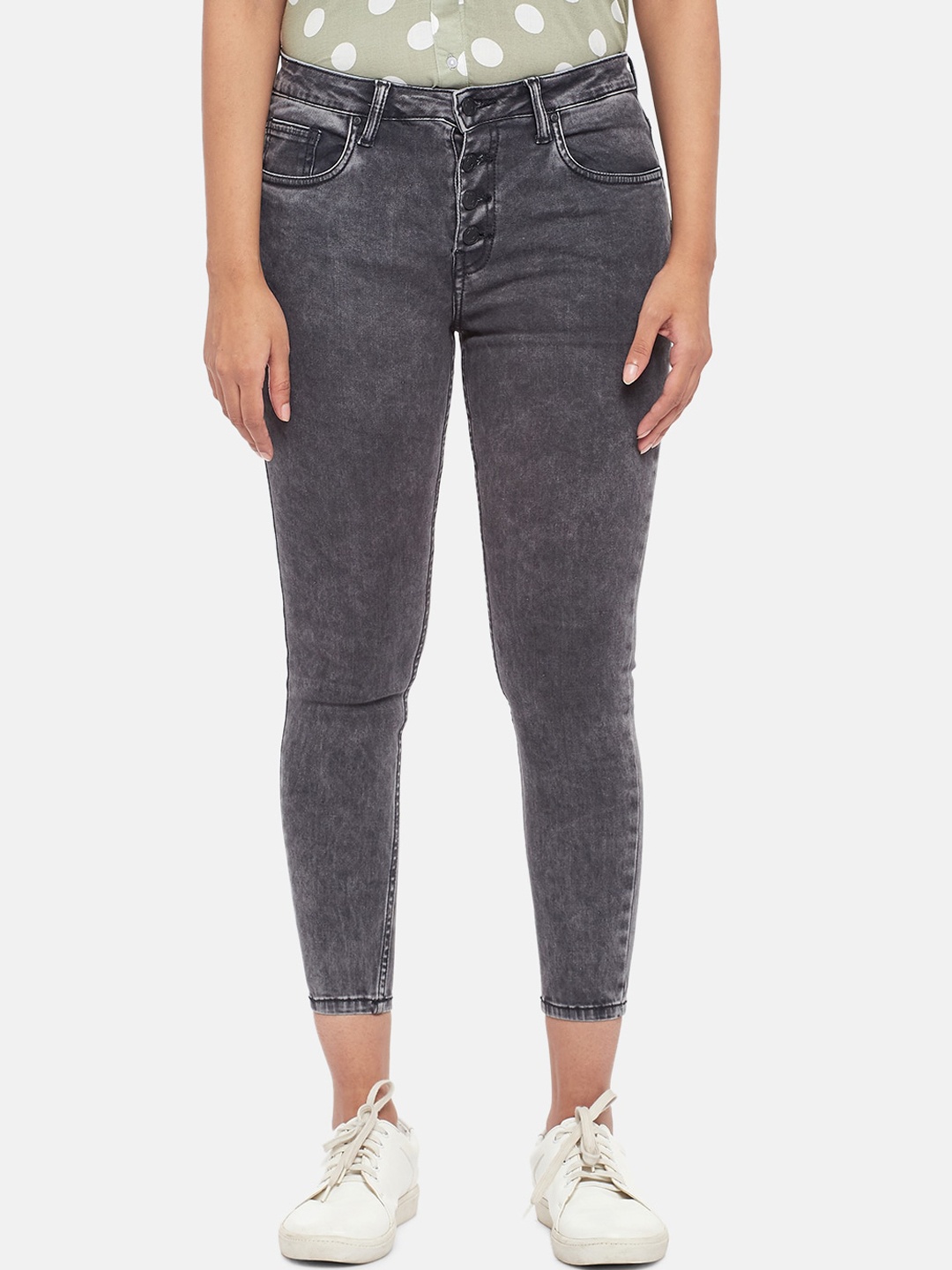 

People Women Charcoal Skinny Fit High-Rise Stretchable Jeans
