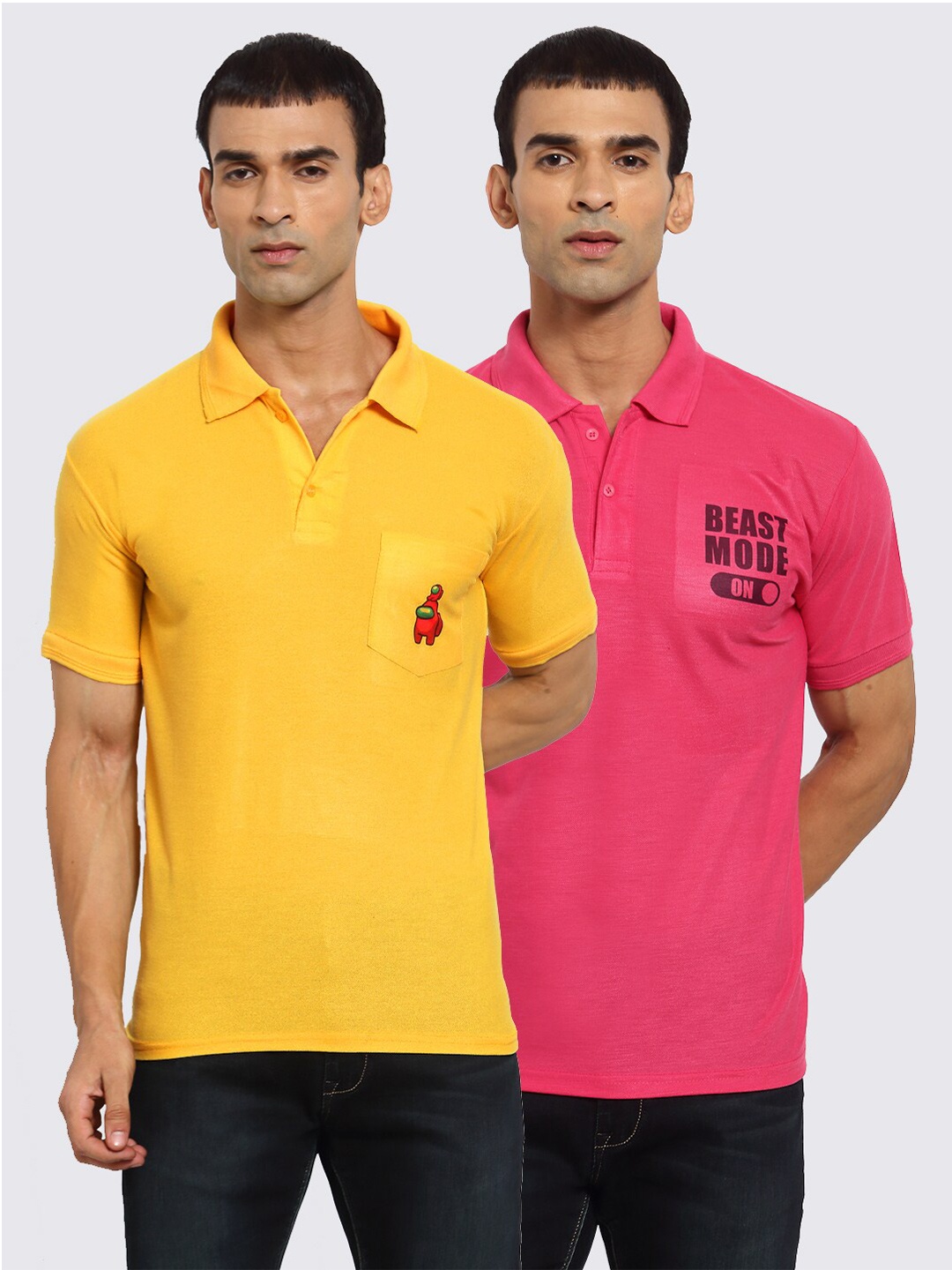 

KLOTTHE Men Pack of 2 Printed T-shirts, Yellow