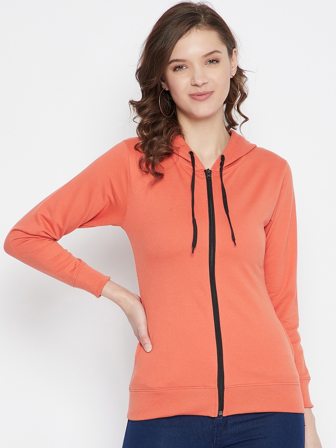 

Rodzen Women Orange Hooded Sweatshirt