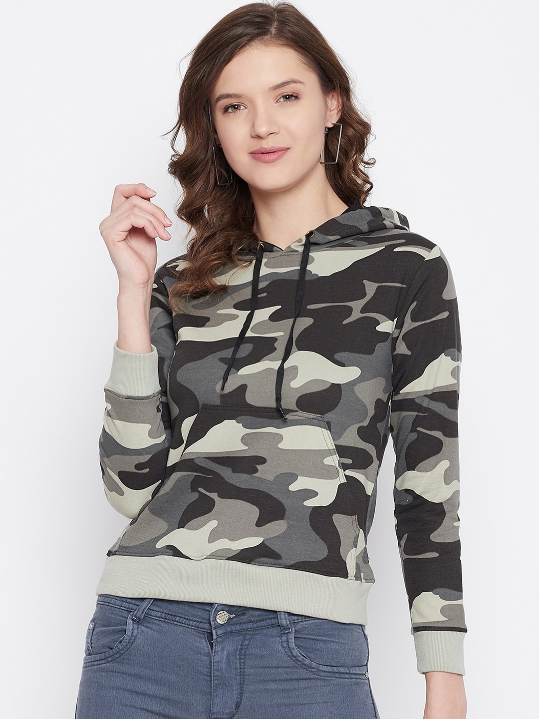 

Rodzen Women Multicoloured Camoulflage Printed Hooded Sweatshirt, Multi