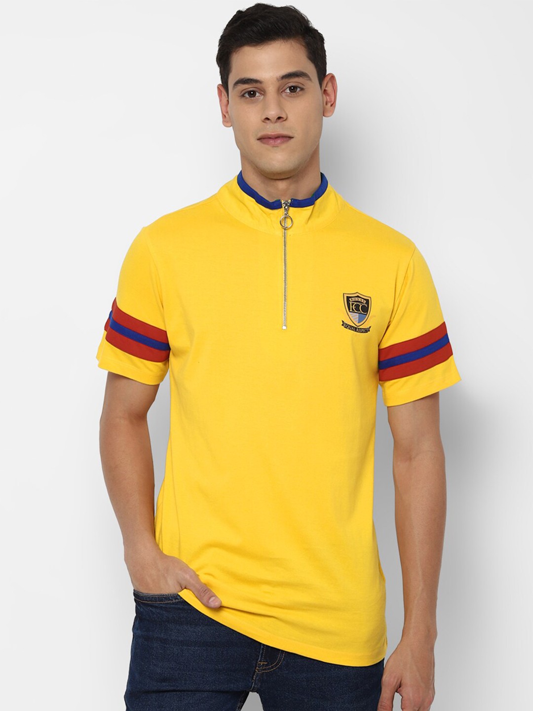 

FOREVER 21 Men Yellow High Neck T-shirt