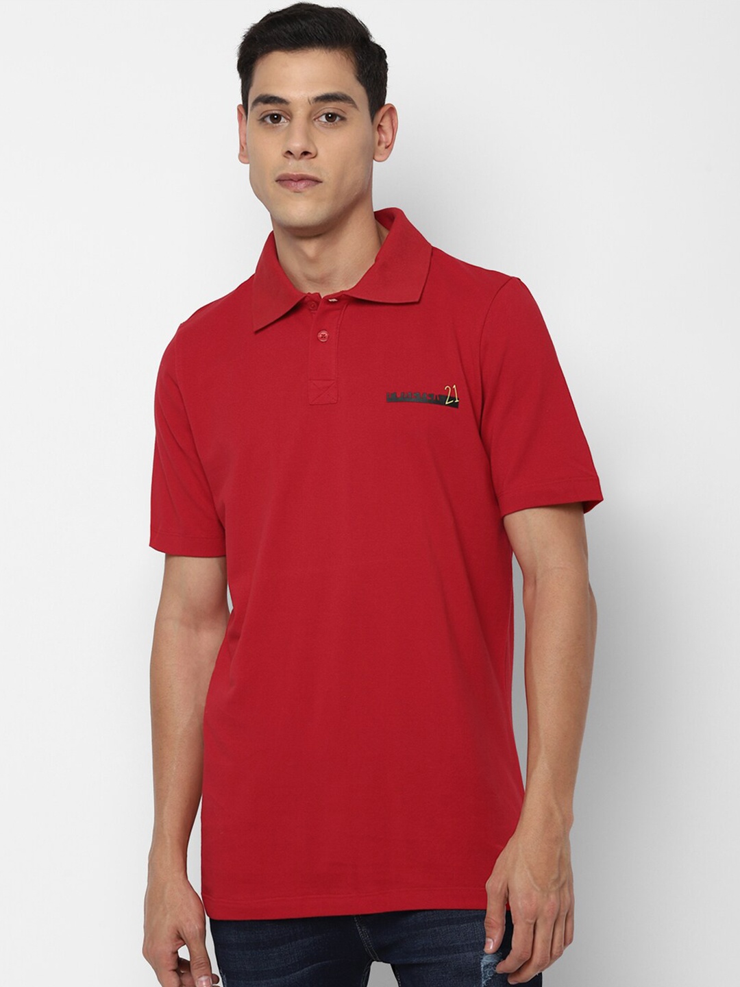 

FOREVER 21 Men Red Polo Collar Pockets T-shirt