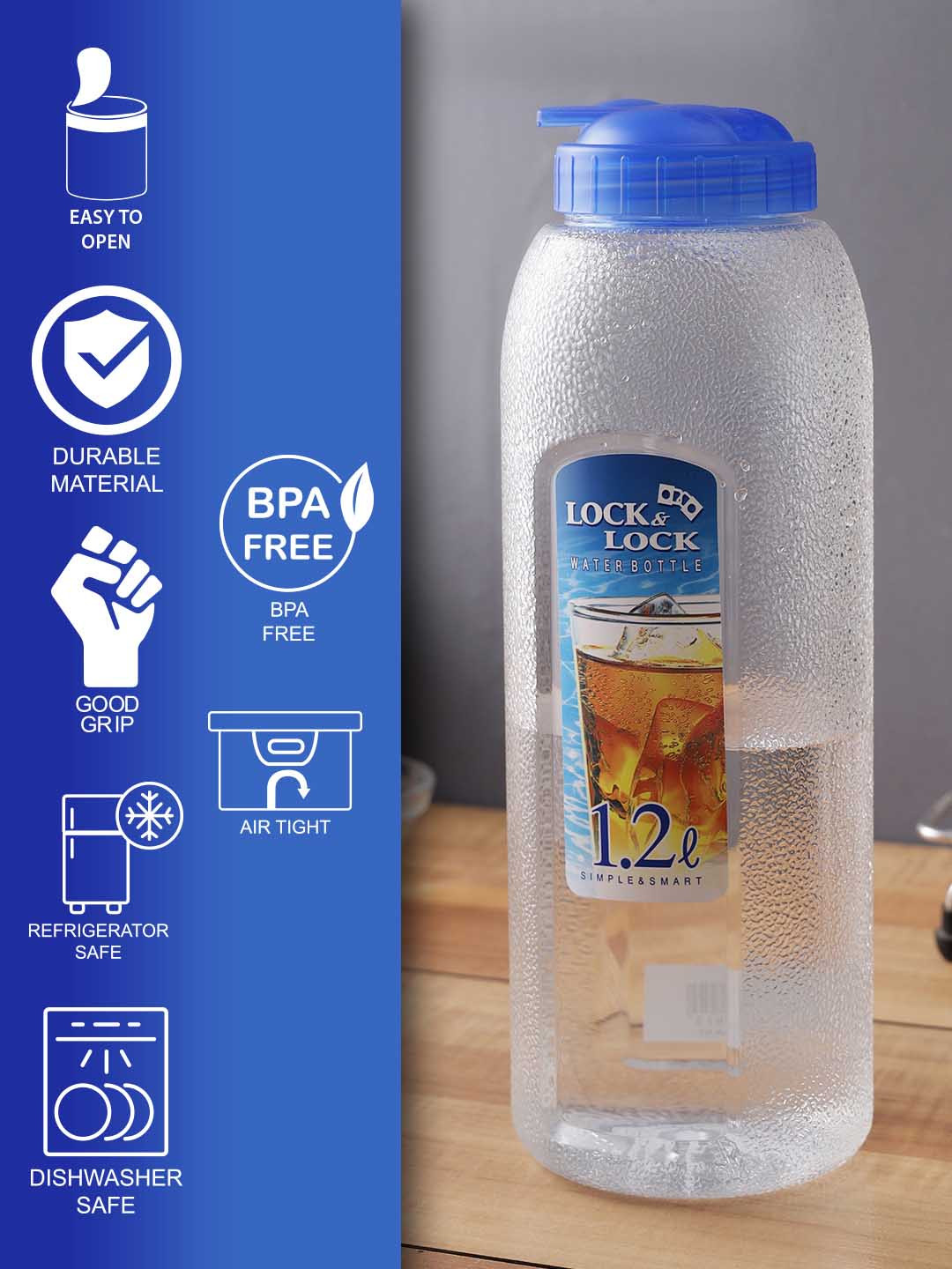 

Lock & Lock Transparent & Blue Solid Plastic Water Bottle