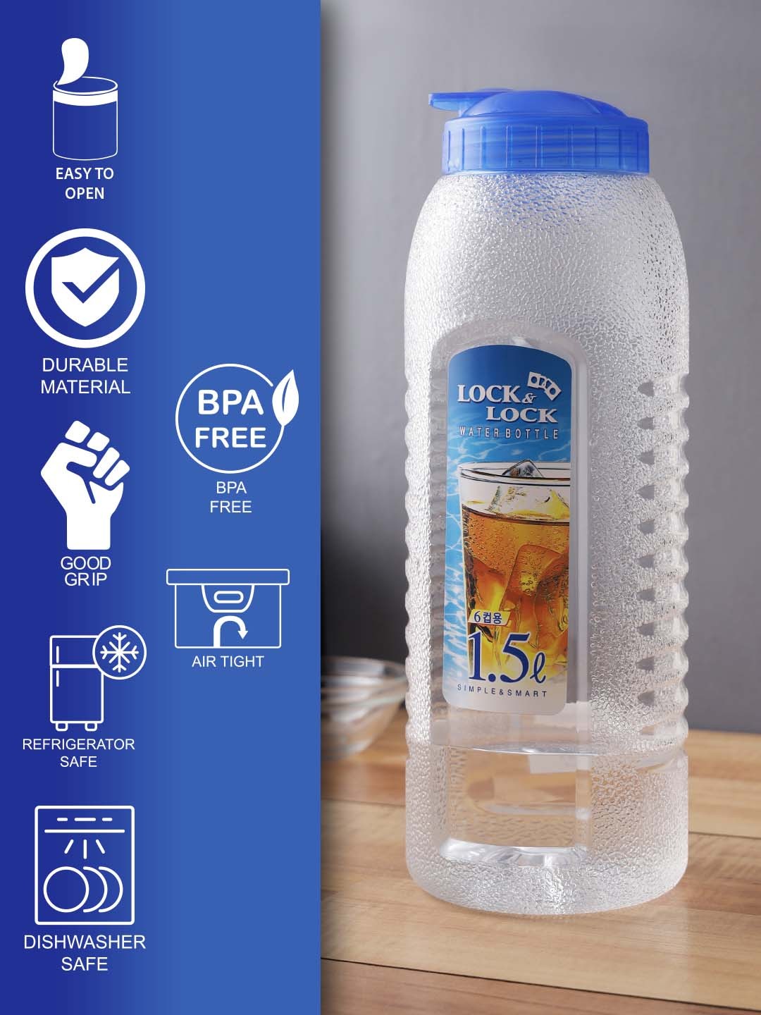 

Lock & Lock Transparent & Blue Solid Easy Grip BPA Free Water Bottle