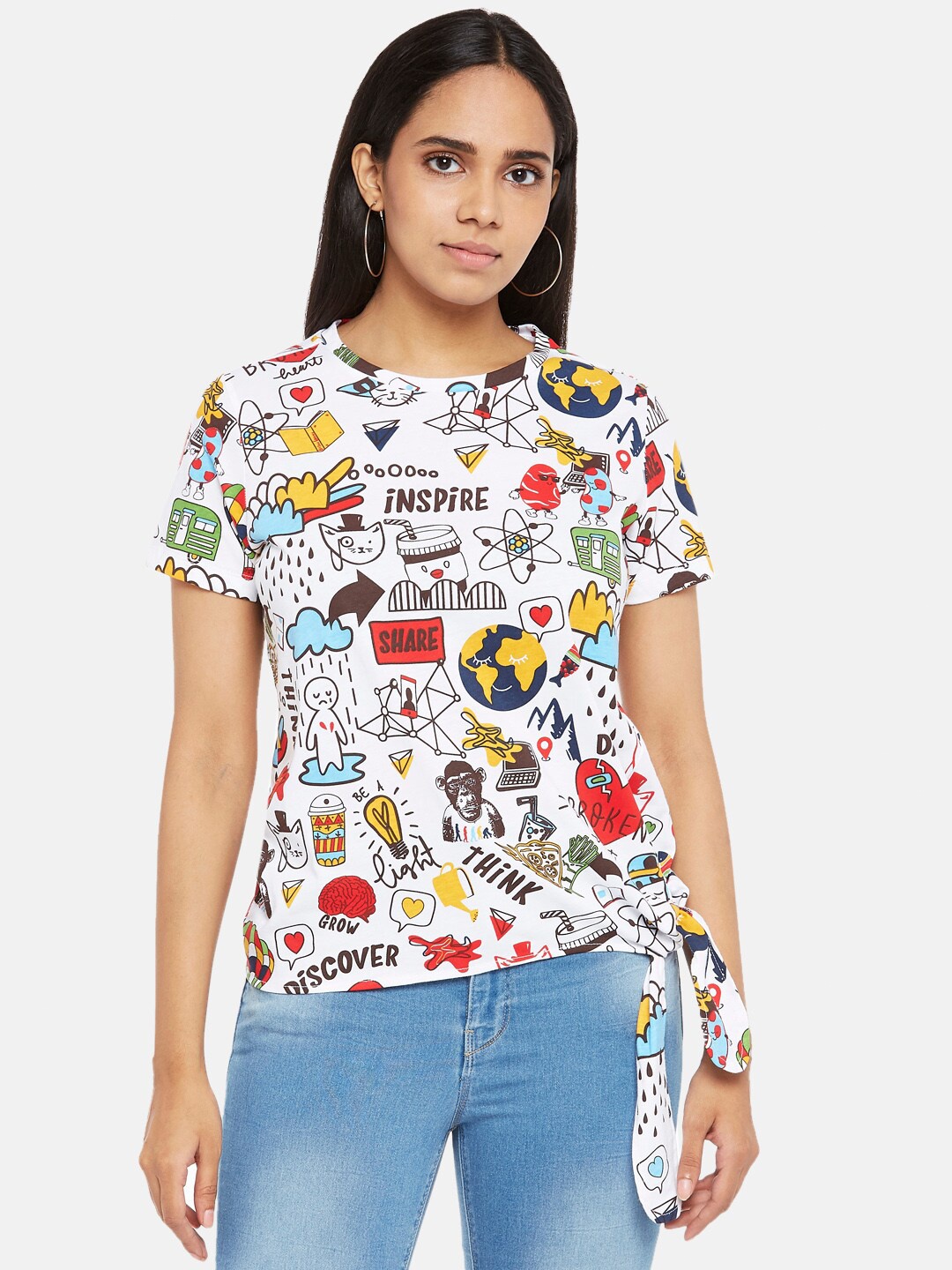 

People White & Brown Regular Cotton Top