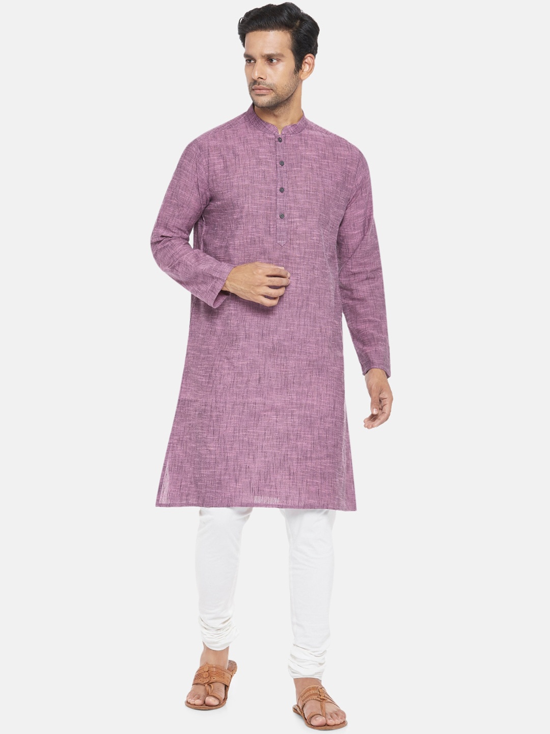 

indus route by Pantaloons Men Purple Striped Thread Work Kurta